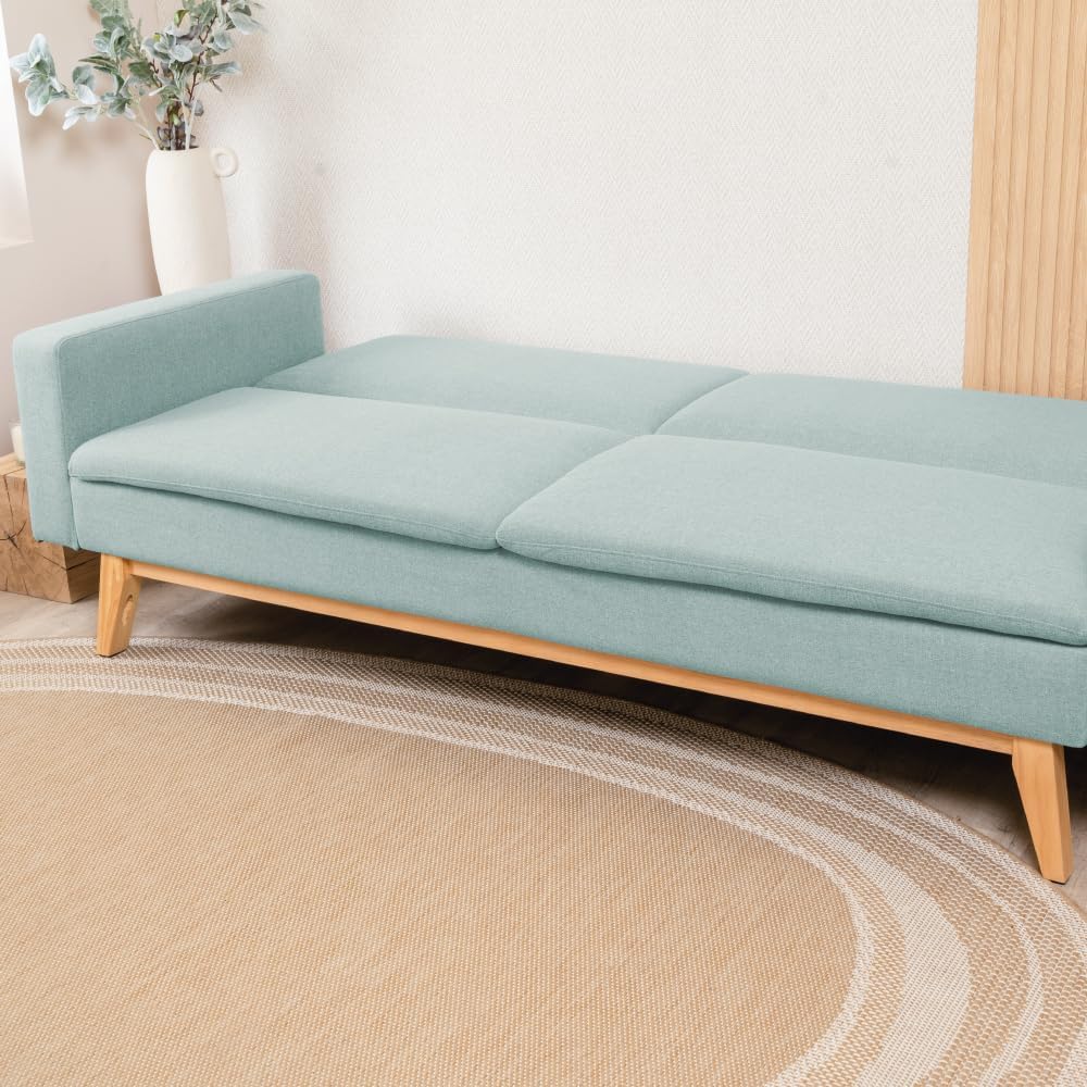 Don Descanso, Sofá Cama 3 plazas Reine, Tapizado en Tela, Sistema Apertura de Libro o Clic-clac, Medida sofá: 201x73x79 cm, Medida Cama: 201x99x42 cm, Incluye 2 Cojines, Gris Claro