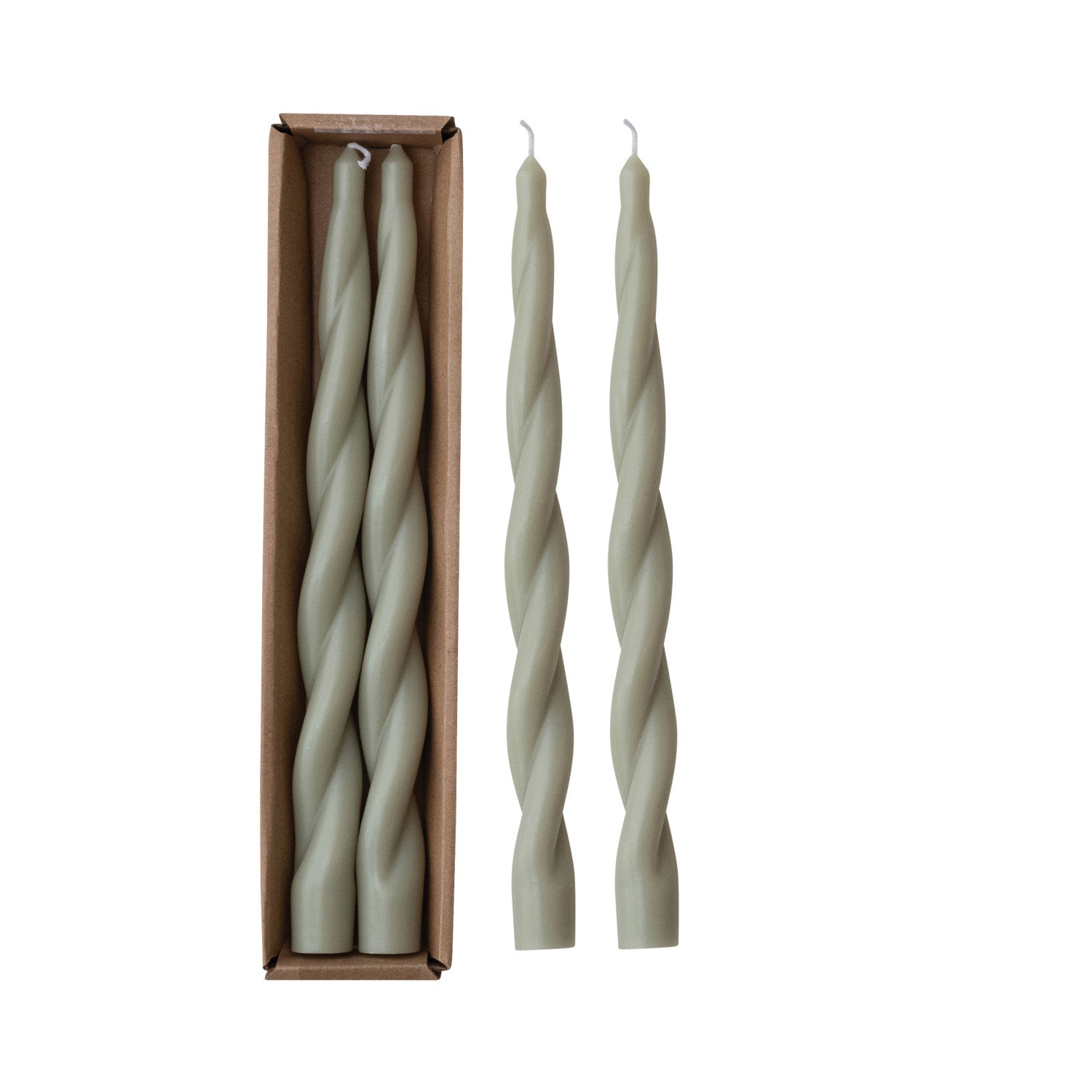 Unscented Twisted Taper Candles in Box, Grey, Set of 2
