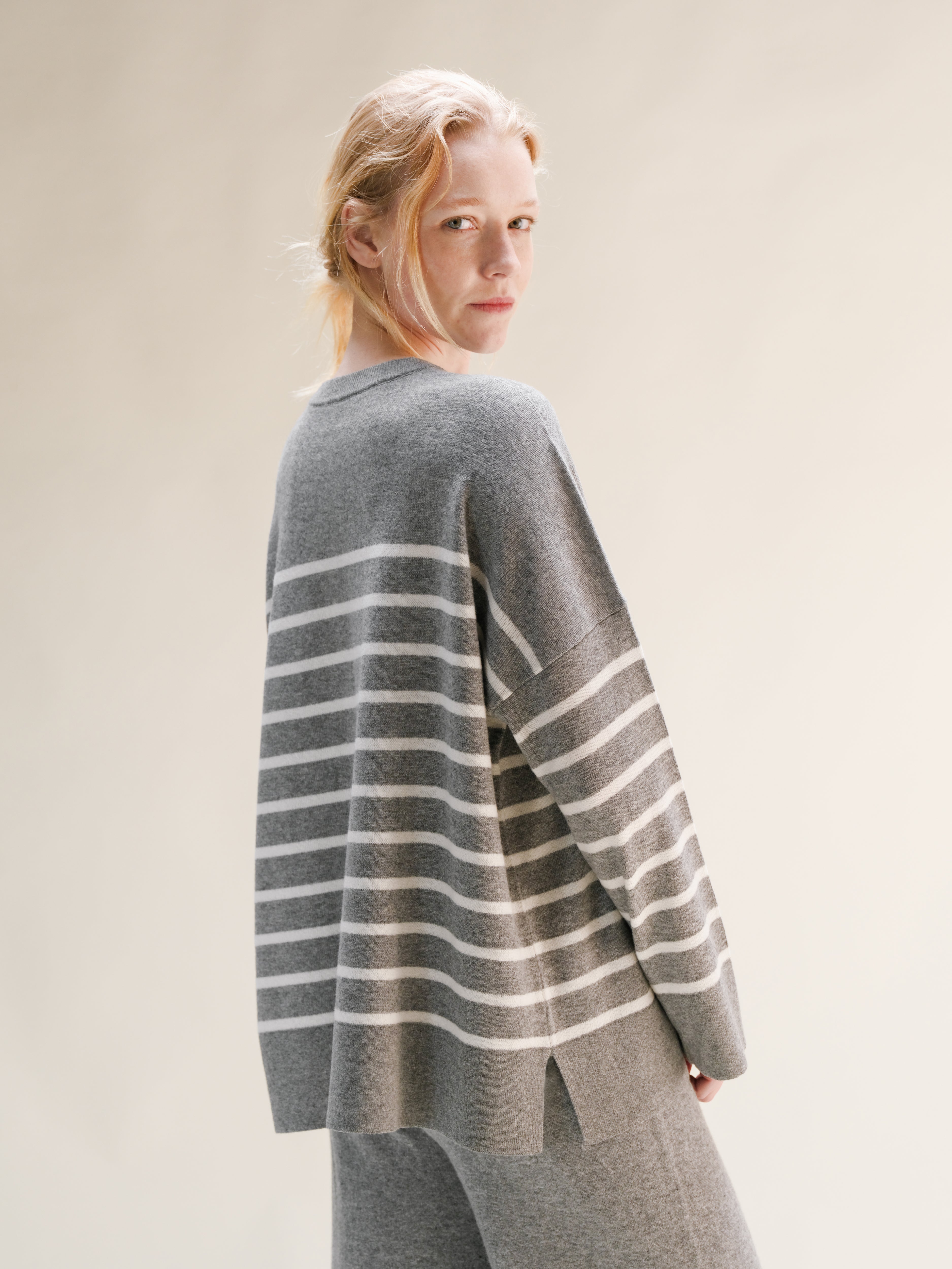 Cashmere Mix Striped Crewneck Sweater