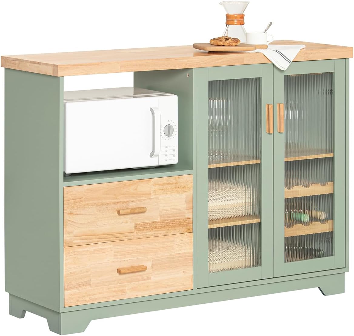 SoBuy FSB81-GR Kitchen Sideboard for Microwave Buffet for Dining Room Entrance Living Room with 2 Doors 2 Drawers and 1 Open Compartment Green 120 x 40 x 90 cm ES