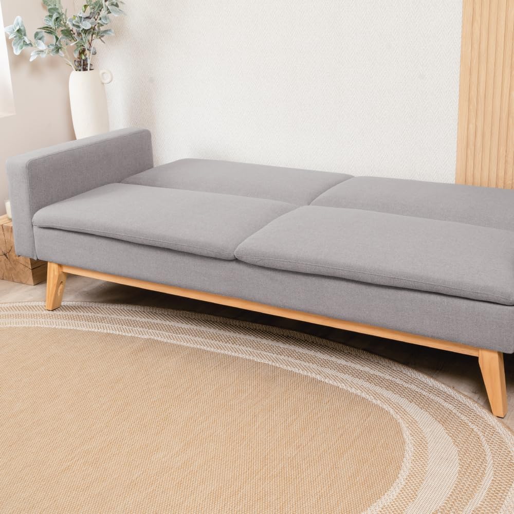 Don Descanso, Sofá Cama 3 plazas Reine, Tapizado en Tela, Sistema Apertura de Libro o Clic-clac, Medida sofá: 201x73x79 cm, Medida Cama: 201x99x42 cm, Incluye 2 Cojines, Gris Claro