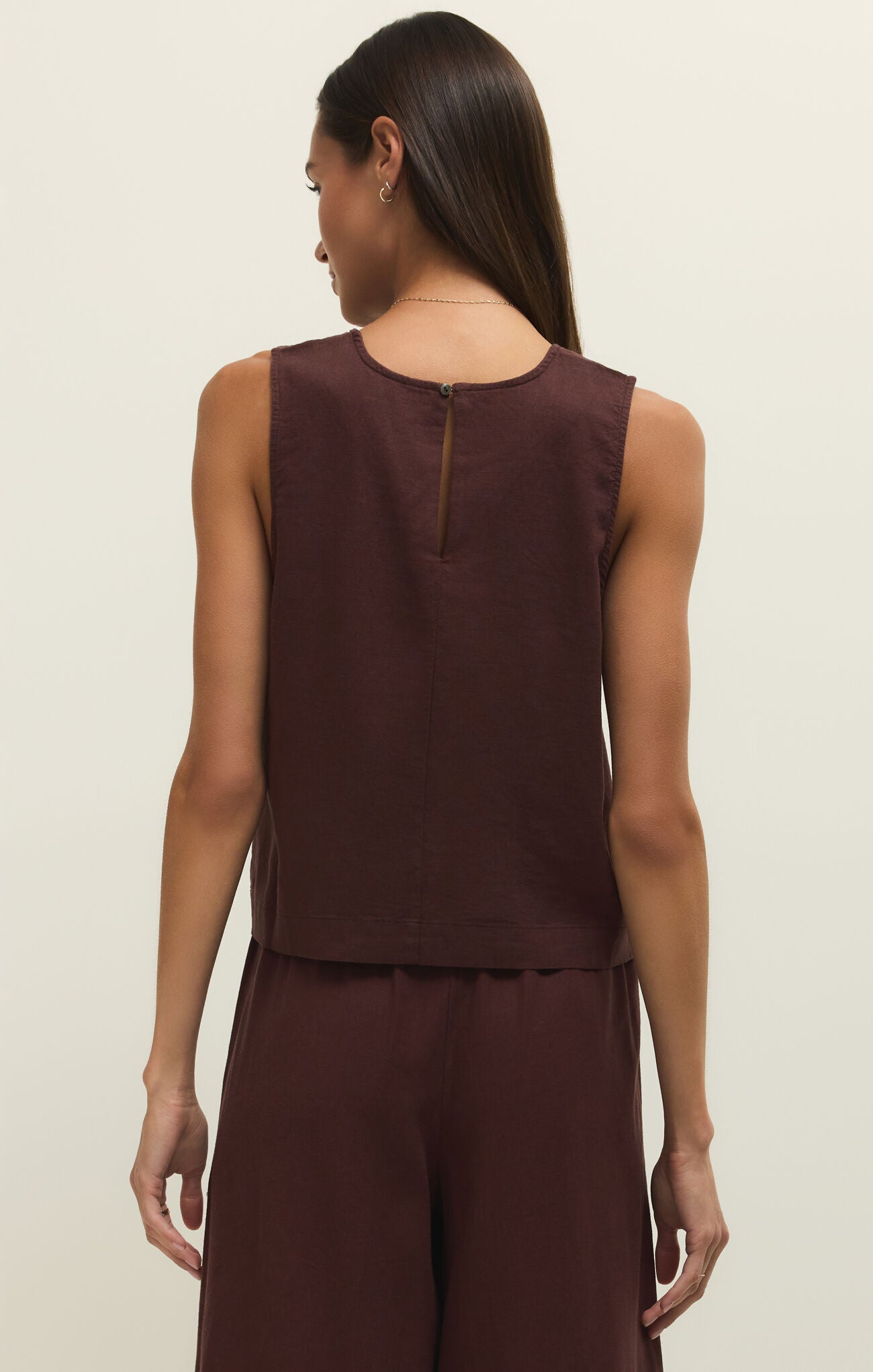 Sloane Linen Top- Chocolate Cherry