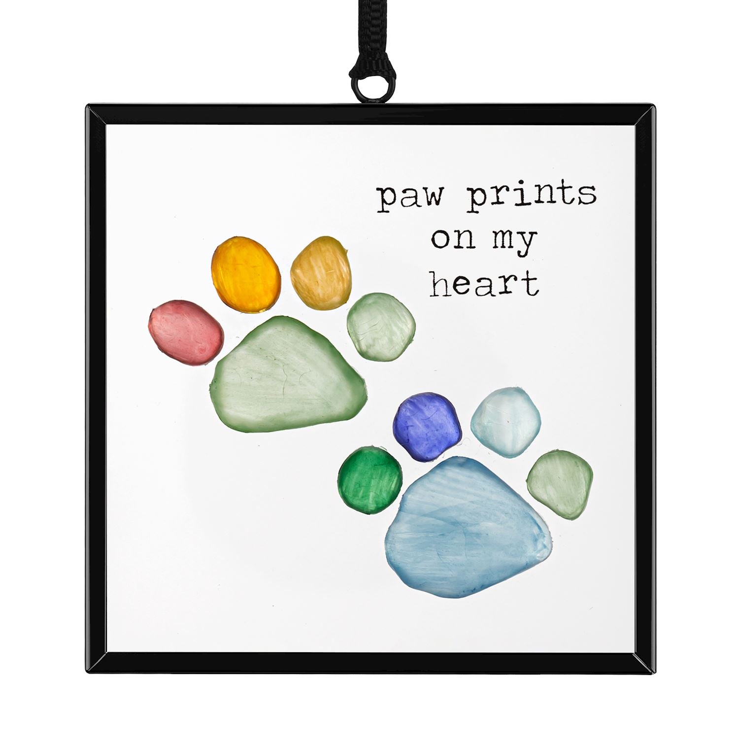 Rainbow PawPrints on My Heart Suncatcher