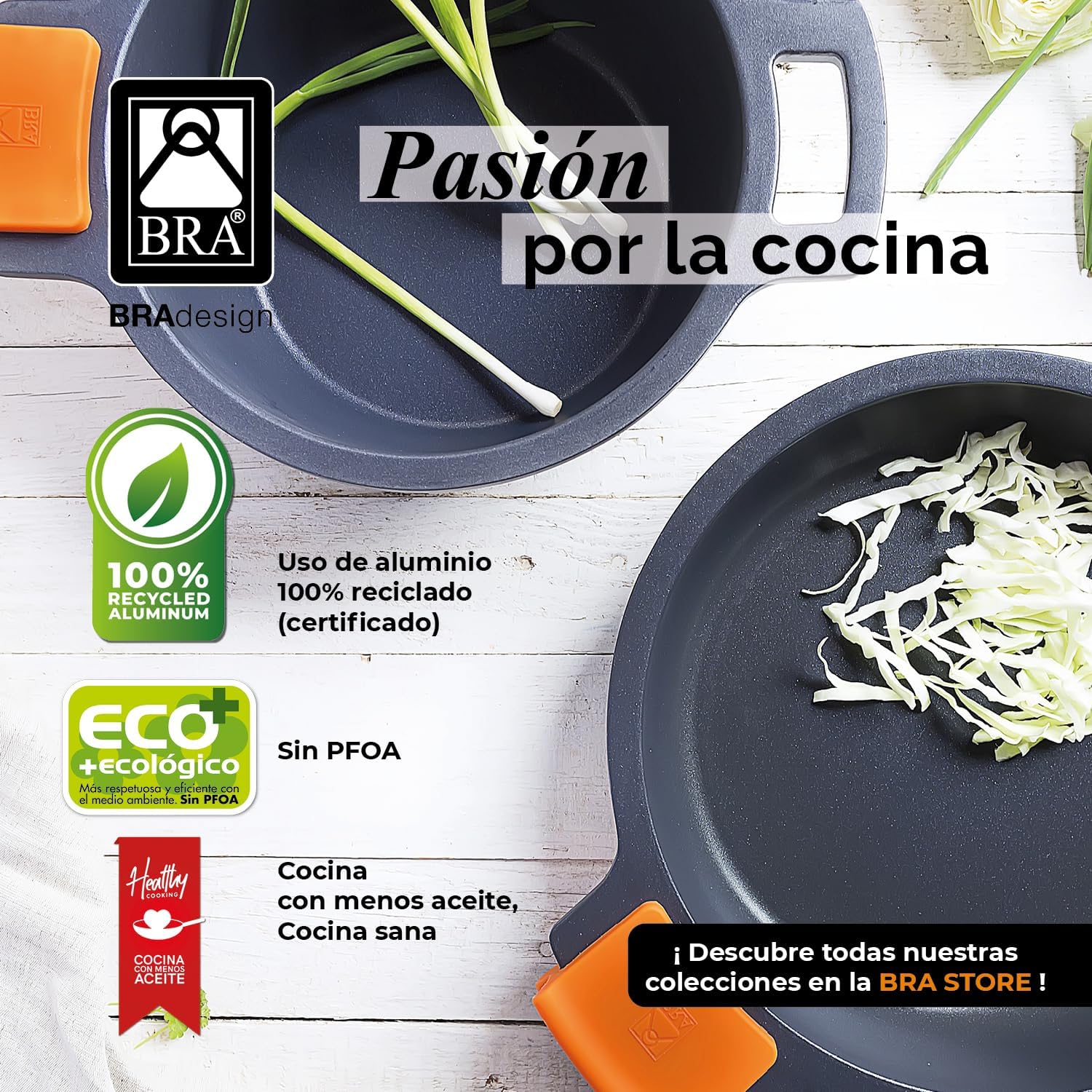 BRA Efficient 9-Piece Non-Stick Cast Aluminium Battery, Suitable for All Types of Cookers and Induction (Contains 4 Saucepans and 1 Saucepan + 4 Lids)