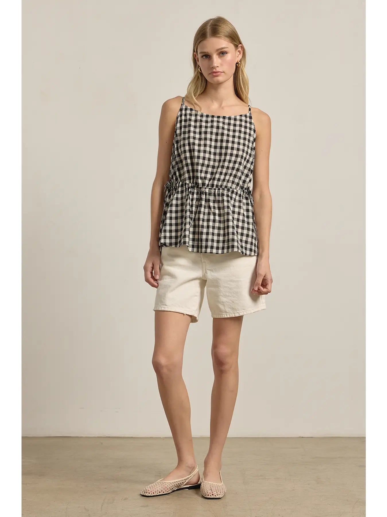 Gingham Sleeveless Drawstring Top