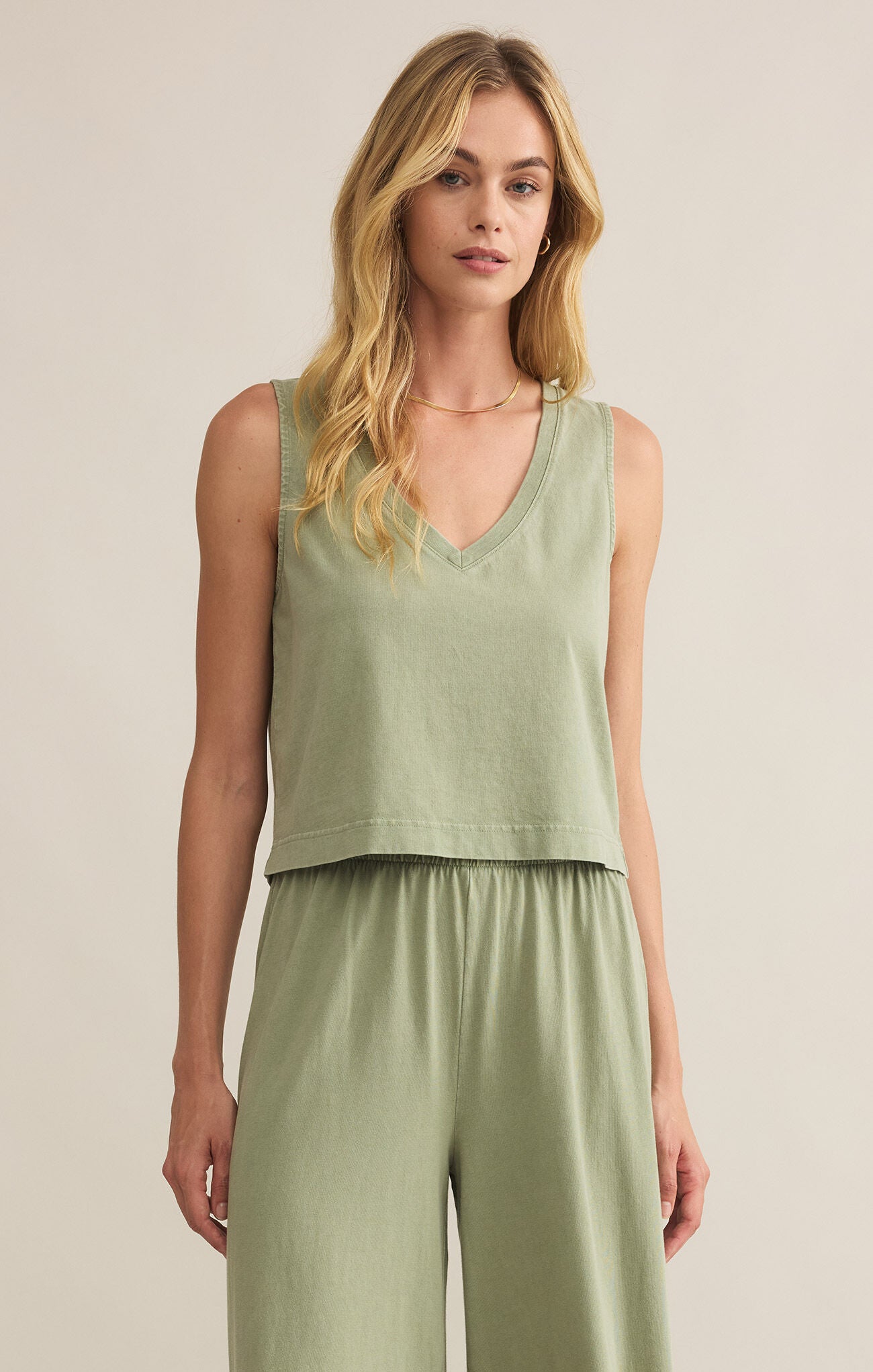 Sloane V-neck Top- Avocado