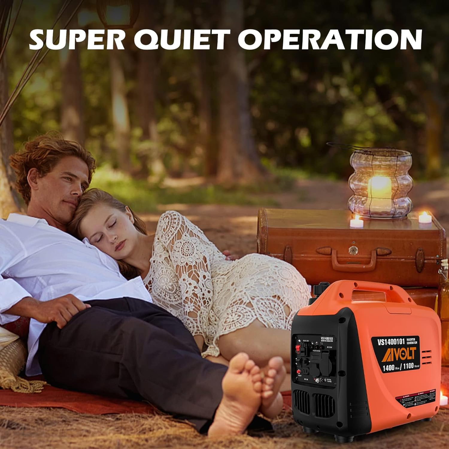 AIVOLT Silent Gasoline Inverter Generator 1400W with Outputs AC 230V/DC 12V/USB Type-A and Tank 2.5L - Portable for Outdoor Camping