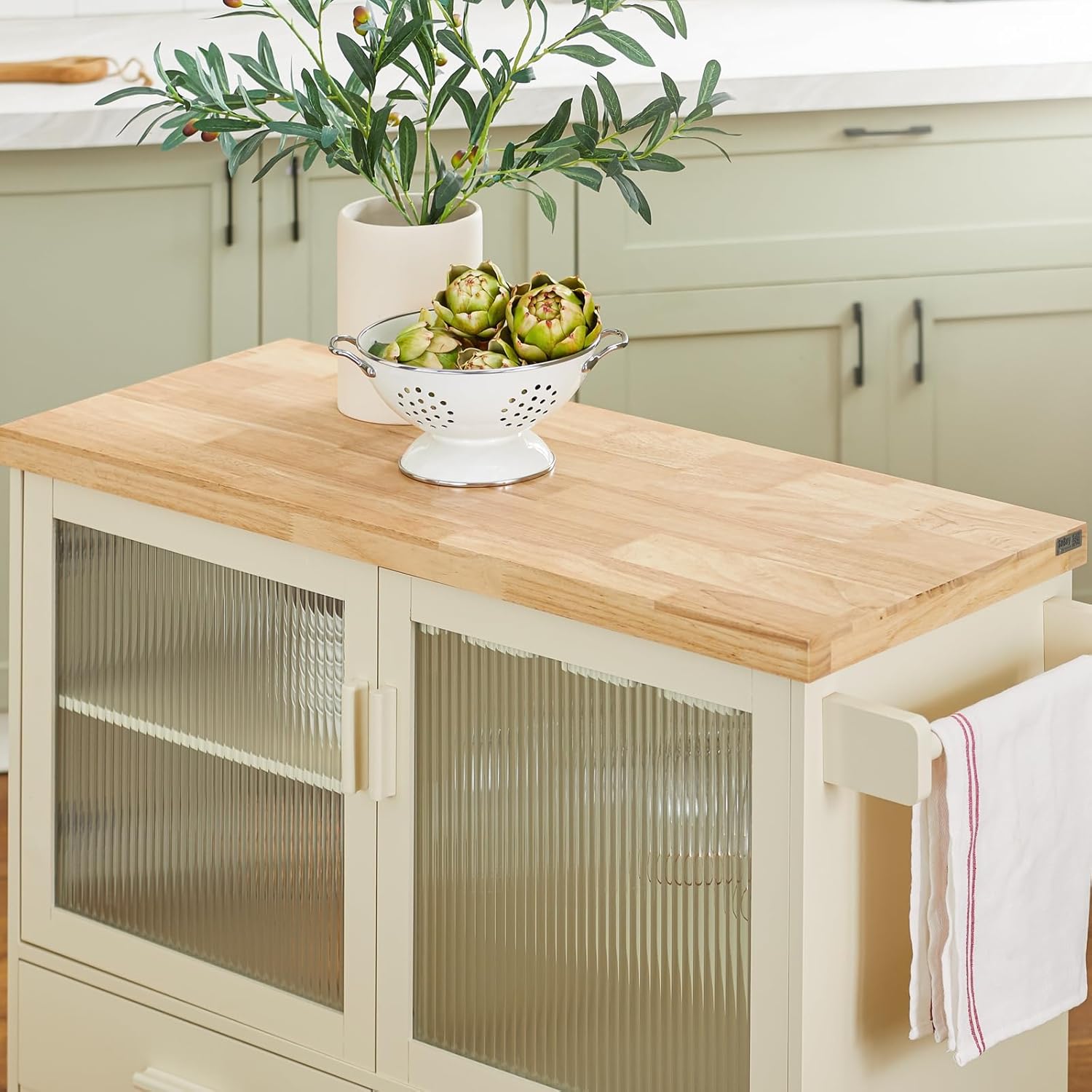 SoBuy FSB81-GR Kitchen Sideboard for Microwave Buffet for Dining Room Entrance Living Room with 2 Doors 2 Drawers and 1 Open Compartment Green 120 x 40 x 90 cm ES