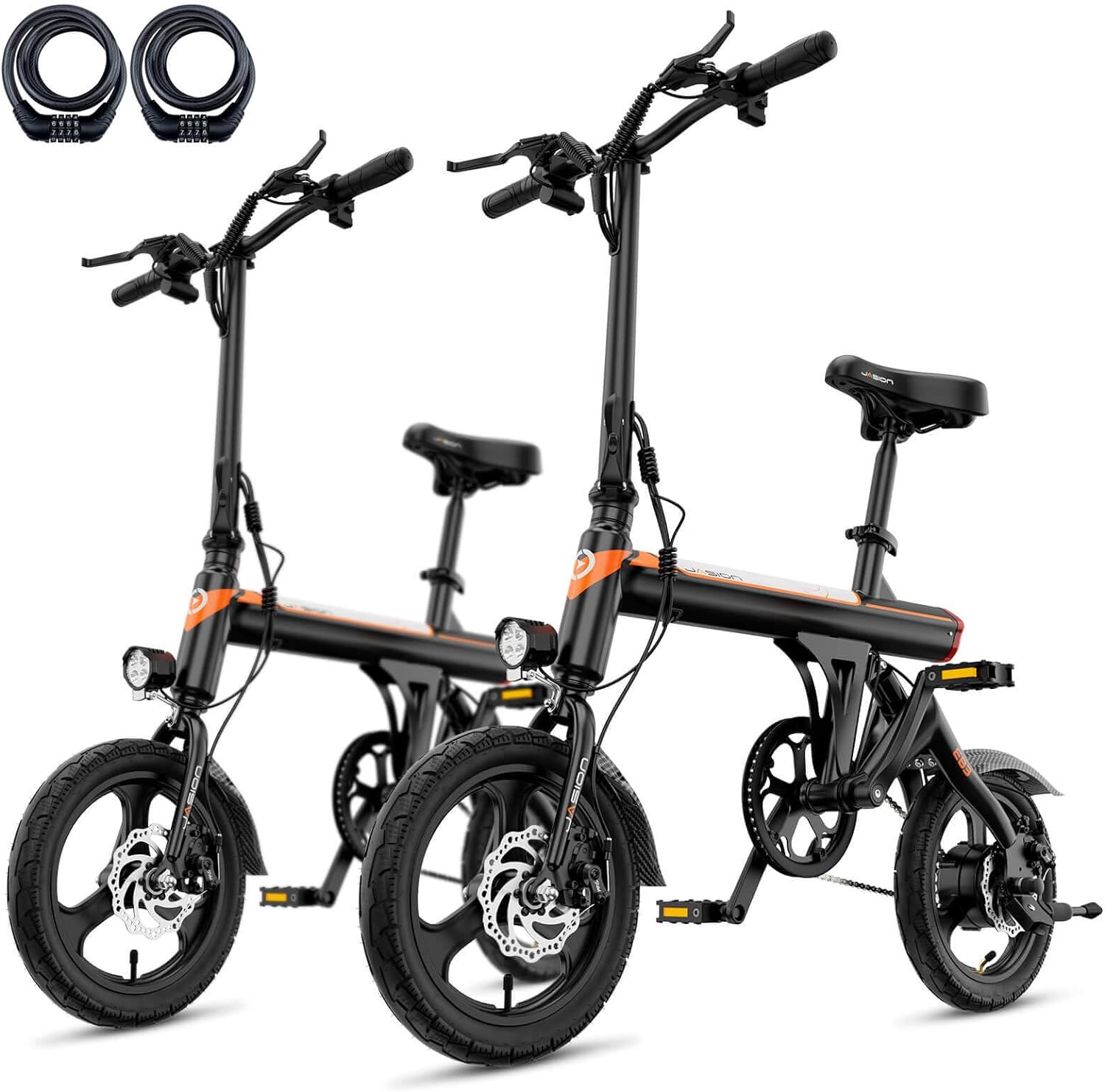 Jasion EB3 Bicicleta Eléctrica para Adultos – 21 mph, Motor Pico de 500W, Batería de 270Wh, Suspensión Trasera, 3 Niveles de Asistencia, Ebike Plegable de 14″ para Adultos y Adolescentes – Cumple con UL2849