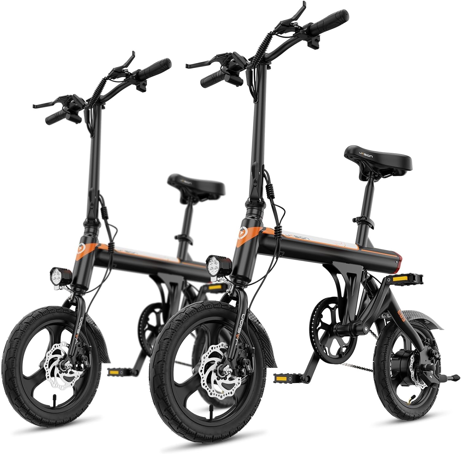 Jasion EB3 Bicicleta Eléctrica para Adultos – 21 mph, Motor Pico de 500W, Batería de 270Wh, Suspensión Trasera, 3 Niveles de Asistencia, Ebike Plegable de 14″ para Adultos y Adolescentes – Cumple con UL2849