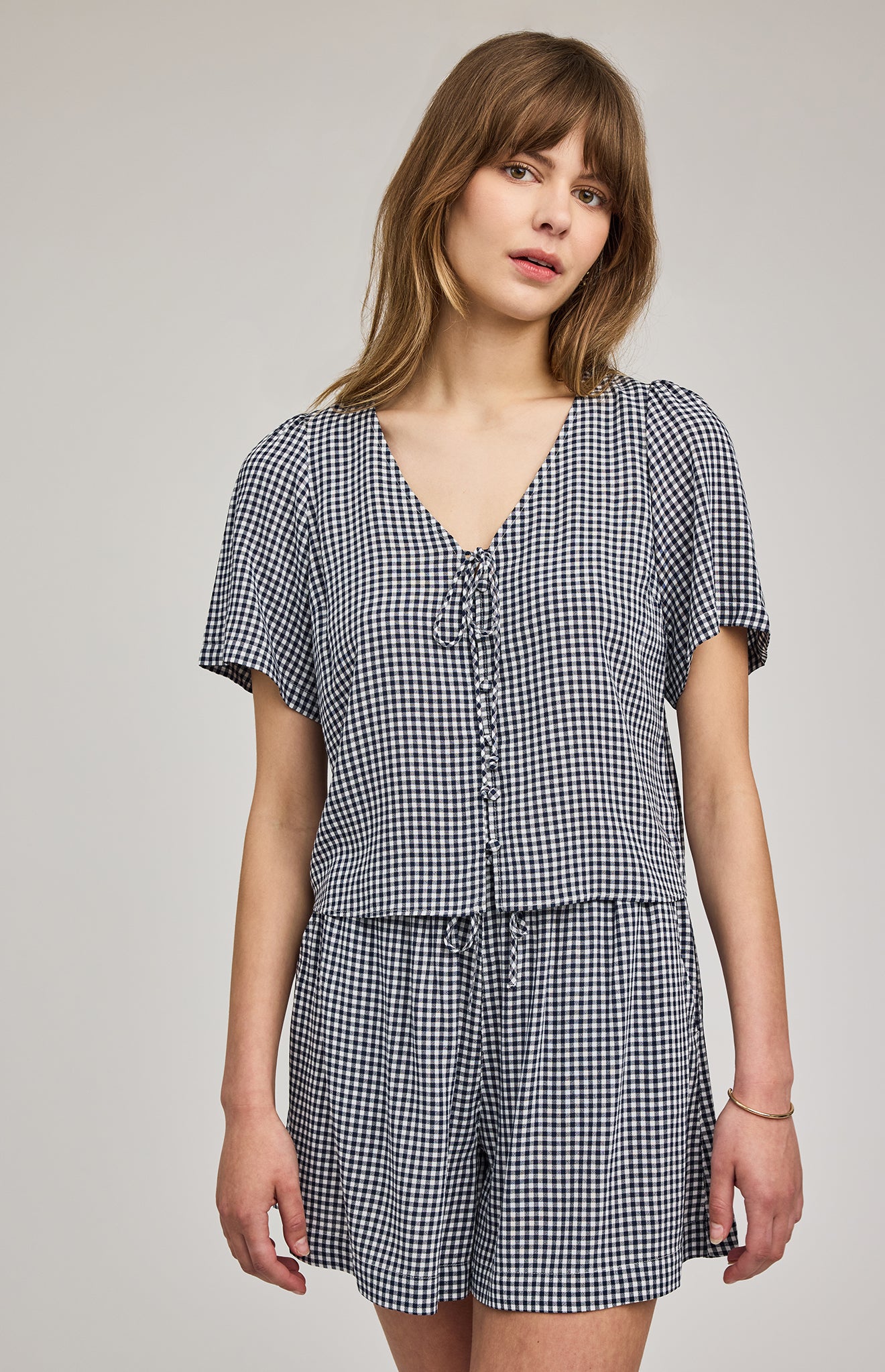 Becca Tie Front Top- Navy Gingham