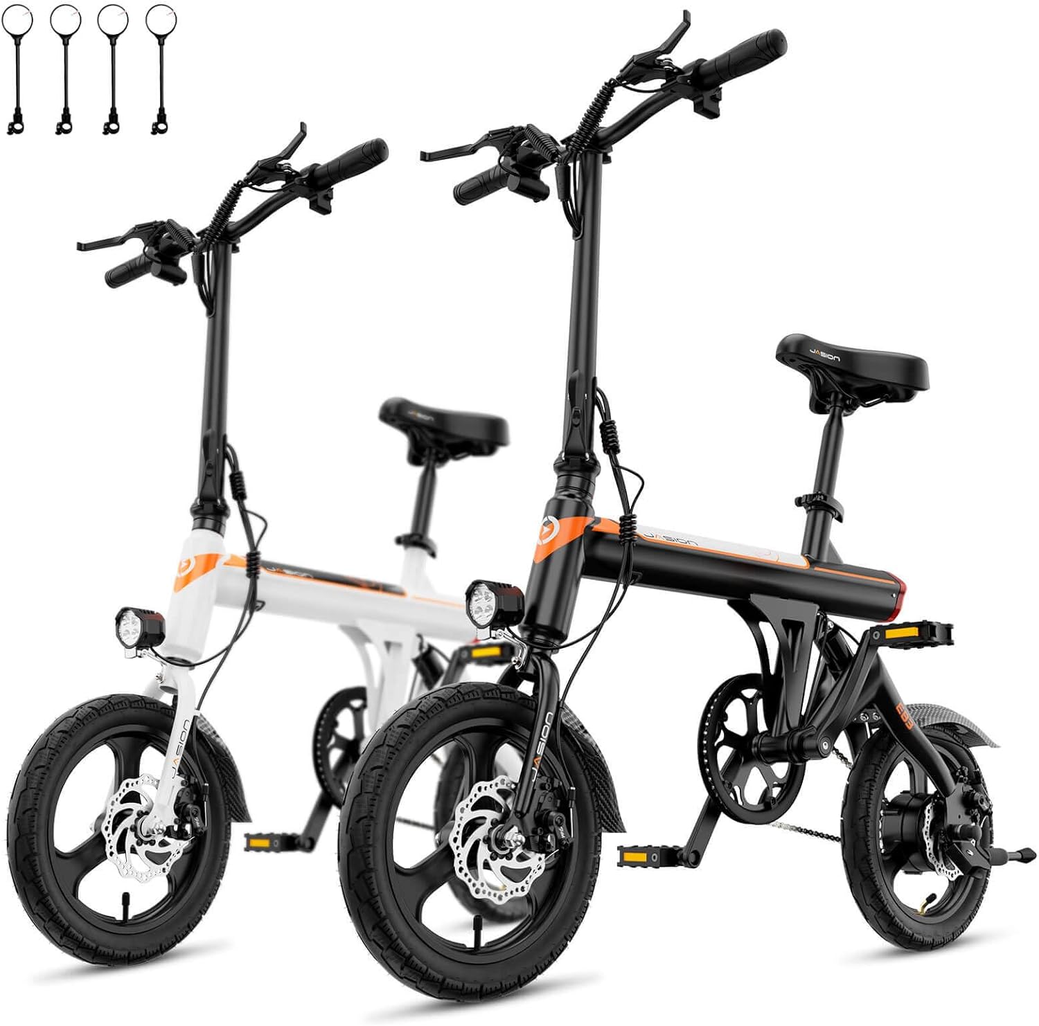 Jasion EB3 Bicicleta Eléctrica para Adultos – 21 mph, Motor Pico de 500W, Batería de 270Wh, Suspensión Trasera, 3 Niveles de Asistencia, Ebike Plegable de 14″ para Adultos y Adolescentes – Cumple con UL2849