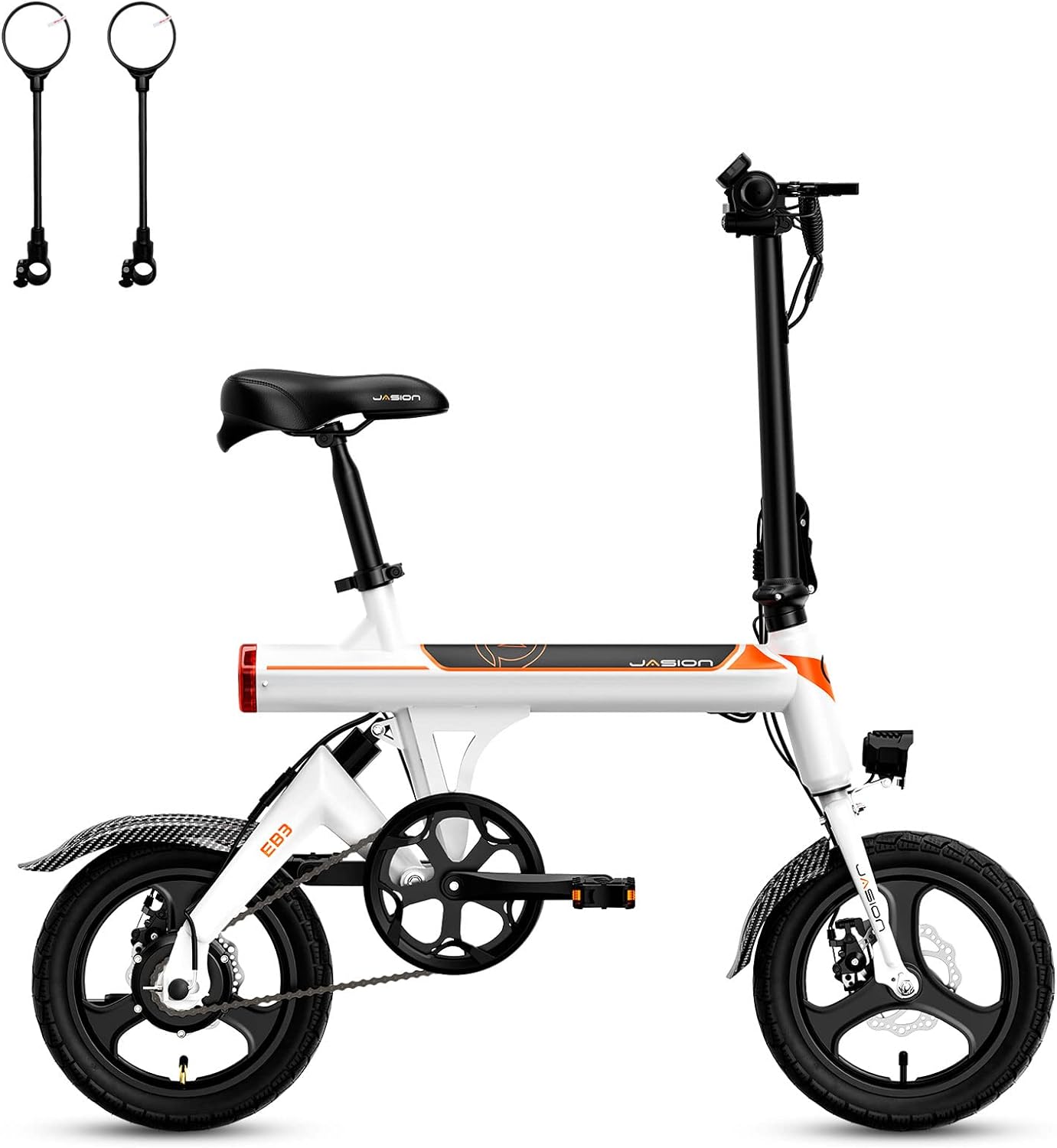 Jasion EB3 Bicicleta Eléctrica para Adultos – 21 mph, Motor Pico de 500W, Batería de 270Wh, Suspensión Trasera, 3 Niveles de Asistencia, Ebike Plegable de 14″ para Adultos y Adolescentes – Cumple con UL2849