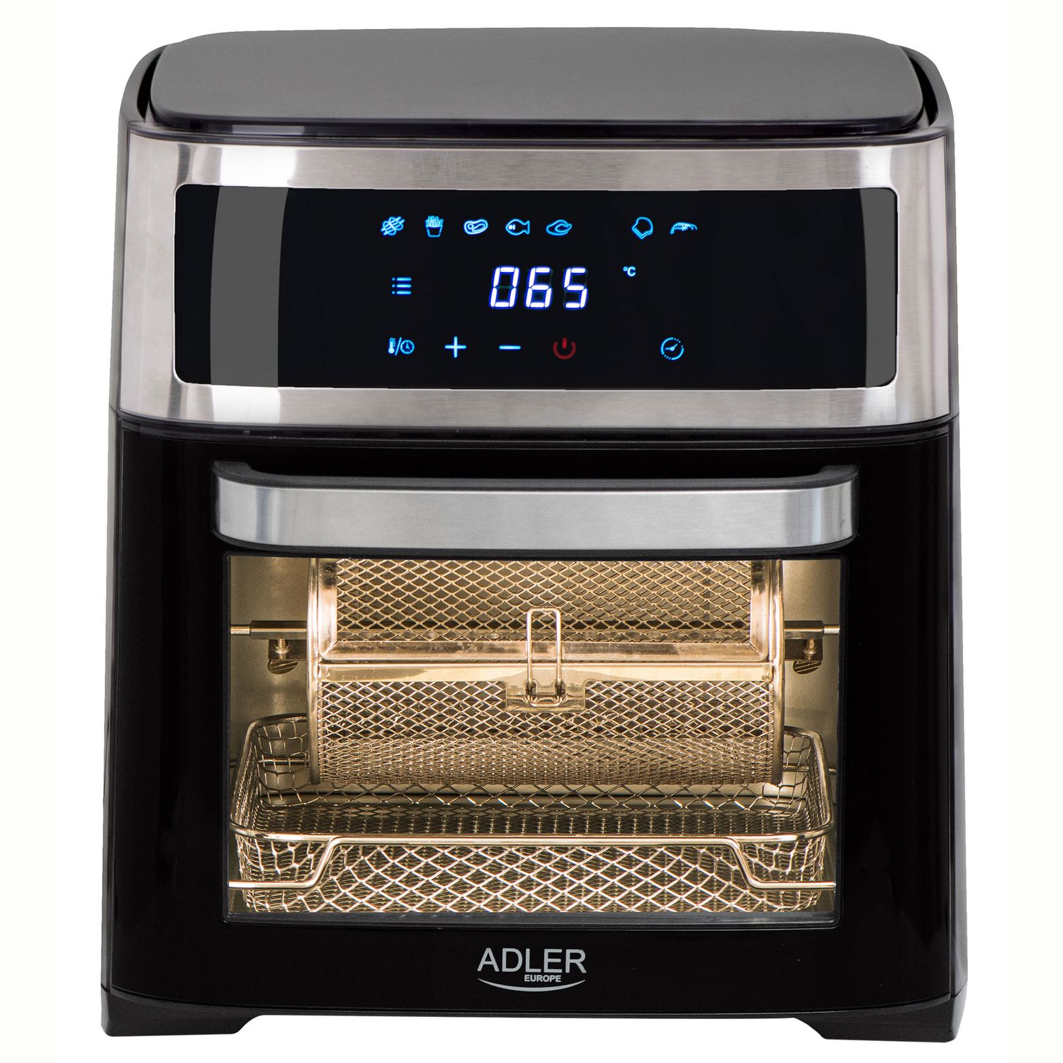 Horno Freidora De Aire Caliente 13 L Sin Aceite 8 Programas Temporizador, Temperatura  40–200°c Negro 2500w Adler Ad6309