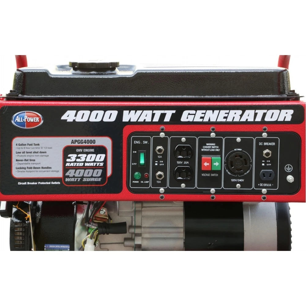 Generador All Power de 4000 vatios APGG4000, generador portátil de 4000W para respaldo de energía en el hogar, RV, restauración tras huracanes, certificado por la EPA