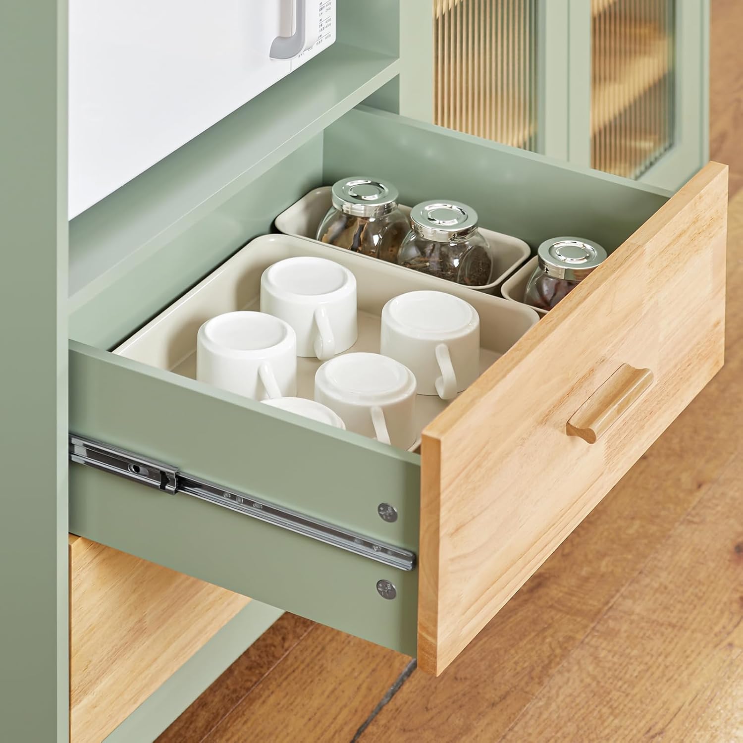 SoBuy FSB81-GR Kitchen Sideboard for Microwave Buffet for Dining Room Entrance Living Room with 2 Doors 2 Drawers and 1 Open Compartment Green 120 x 40 x 90 cm ES