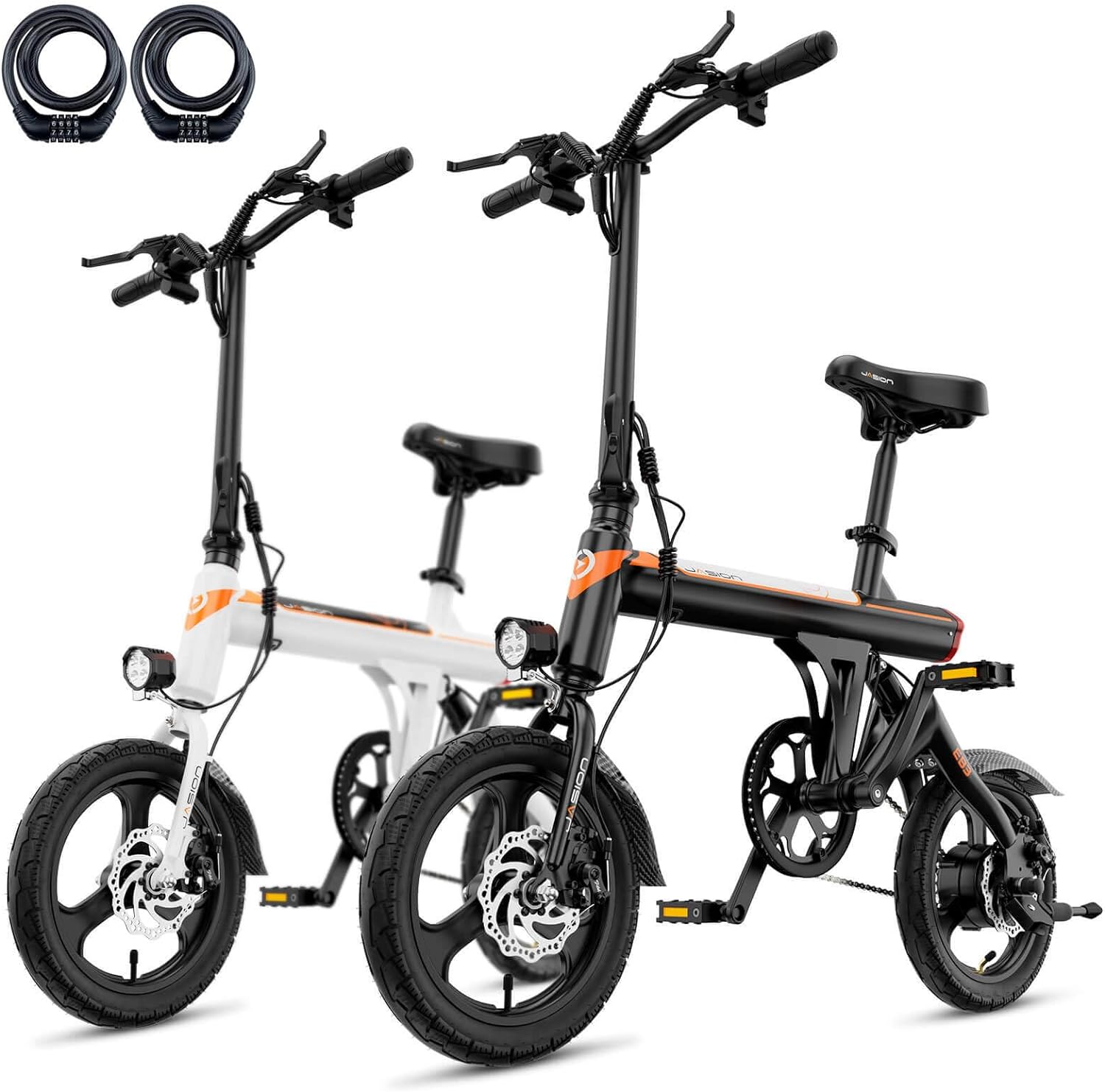 Jasion EB3 Bicicleta Eléctrica para Adultos – 21 mph, Motor Pico de 500W, Batería de 270Wh, Suspensión Trasera, 3 Niveles de Asistencia, Ebike Plegable de 14″ para Adultos y Adolescentes – Cumple con UL2849