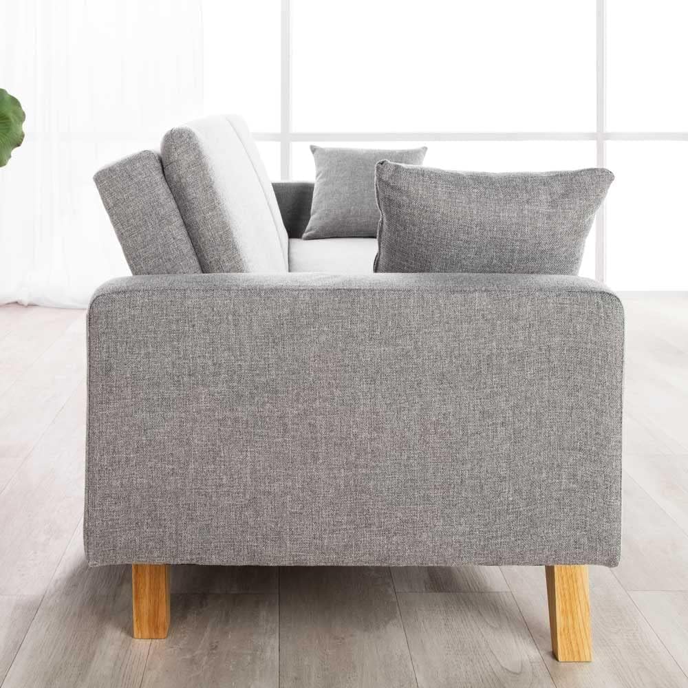 Don Descanso, Sofá Cama 3 plazas Reine, Tapizado en Tela, Sistema Apertura de Libro o Clic-clac, Medida sofá: 201x73x79 cm, Medida Cama: 201x99x42 cm, Incluye 2 Cojines, Gris Claro