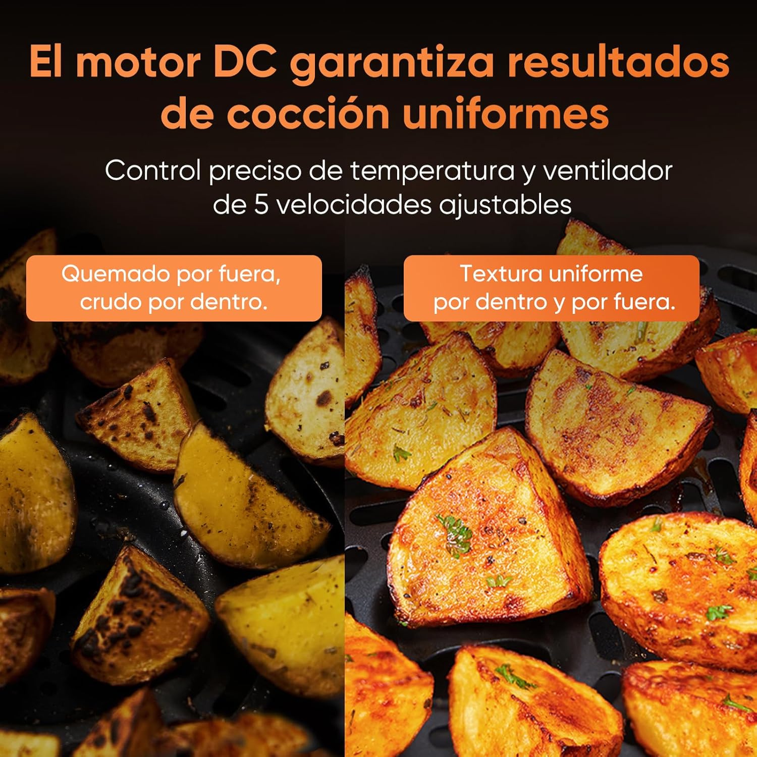 Cosori Turbo Blaze Freidora de Aire 6L, Interior Metálico Real, Motor DC Exclusivo, 46% Más Rápida, Temperatura 30°C a 230°C, Ideal para Asar Carnes, Programas Completo de Cocina, Silenciosa 27dB