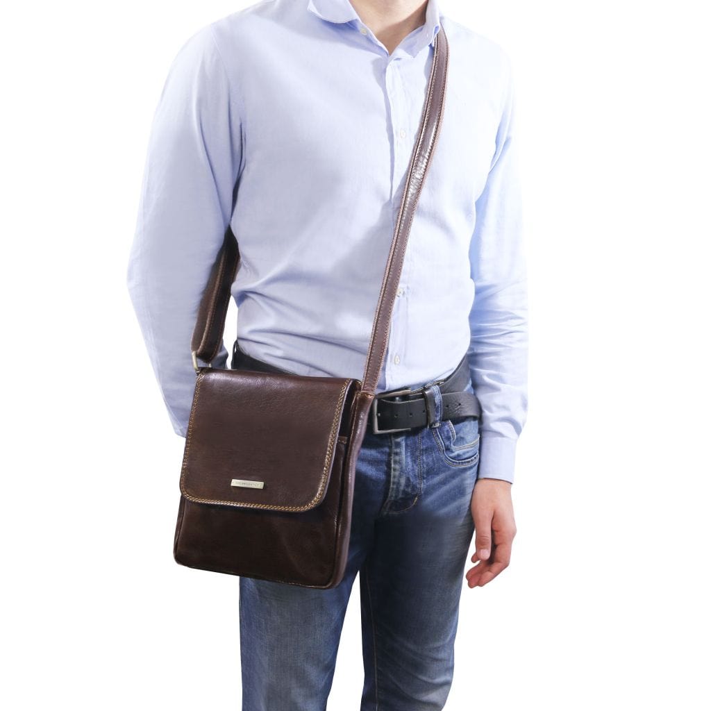 John - Leather crossbody bag for men with front zip in matte leather | TL141408