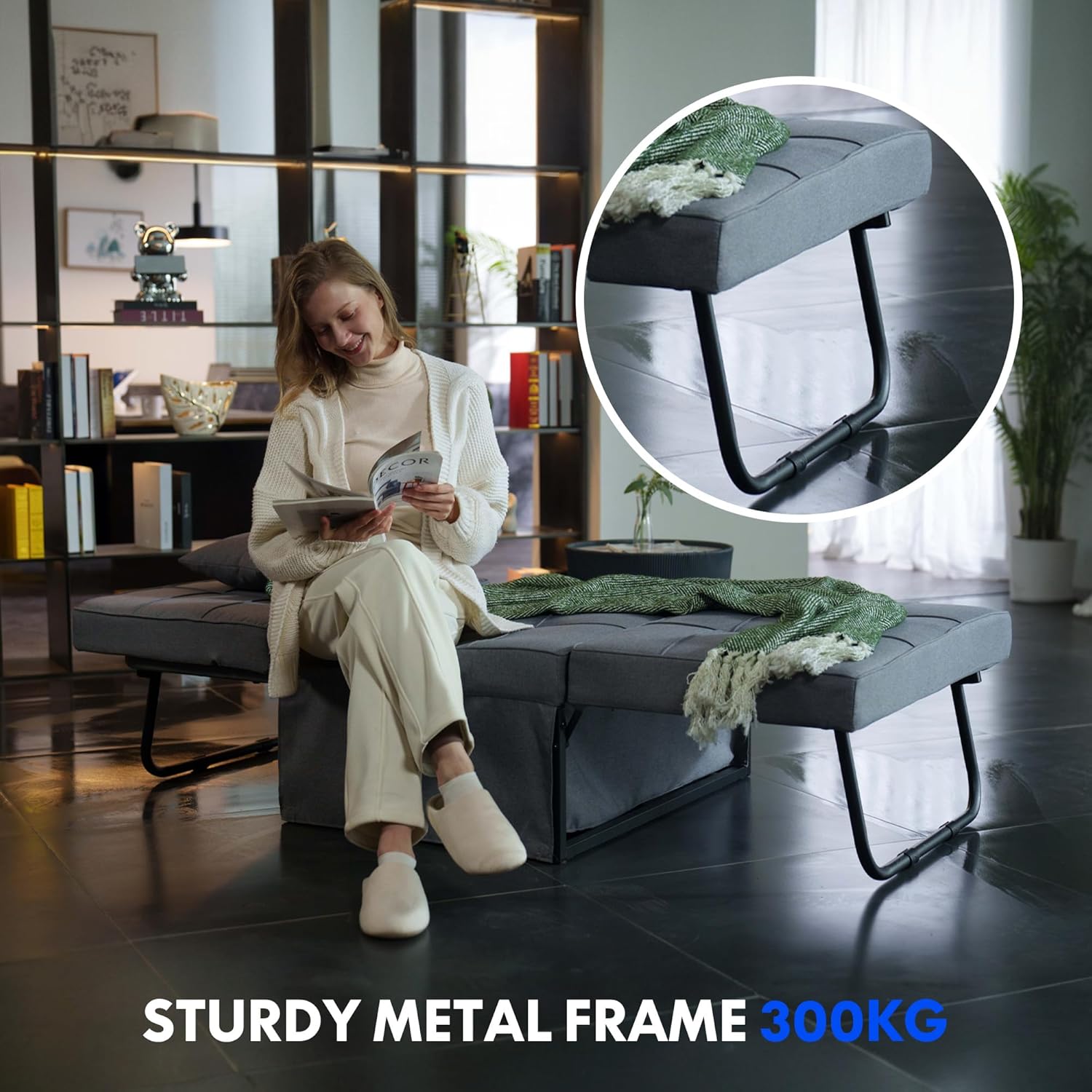 FLEXISPOT Sofa Bed Extendable Folding Sleeping Chair with Bed Function, Chair Beds with Function, Convertible Bed Chair, Load Capacity 300 kg, Grey