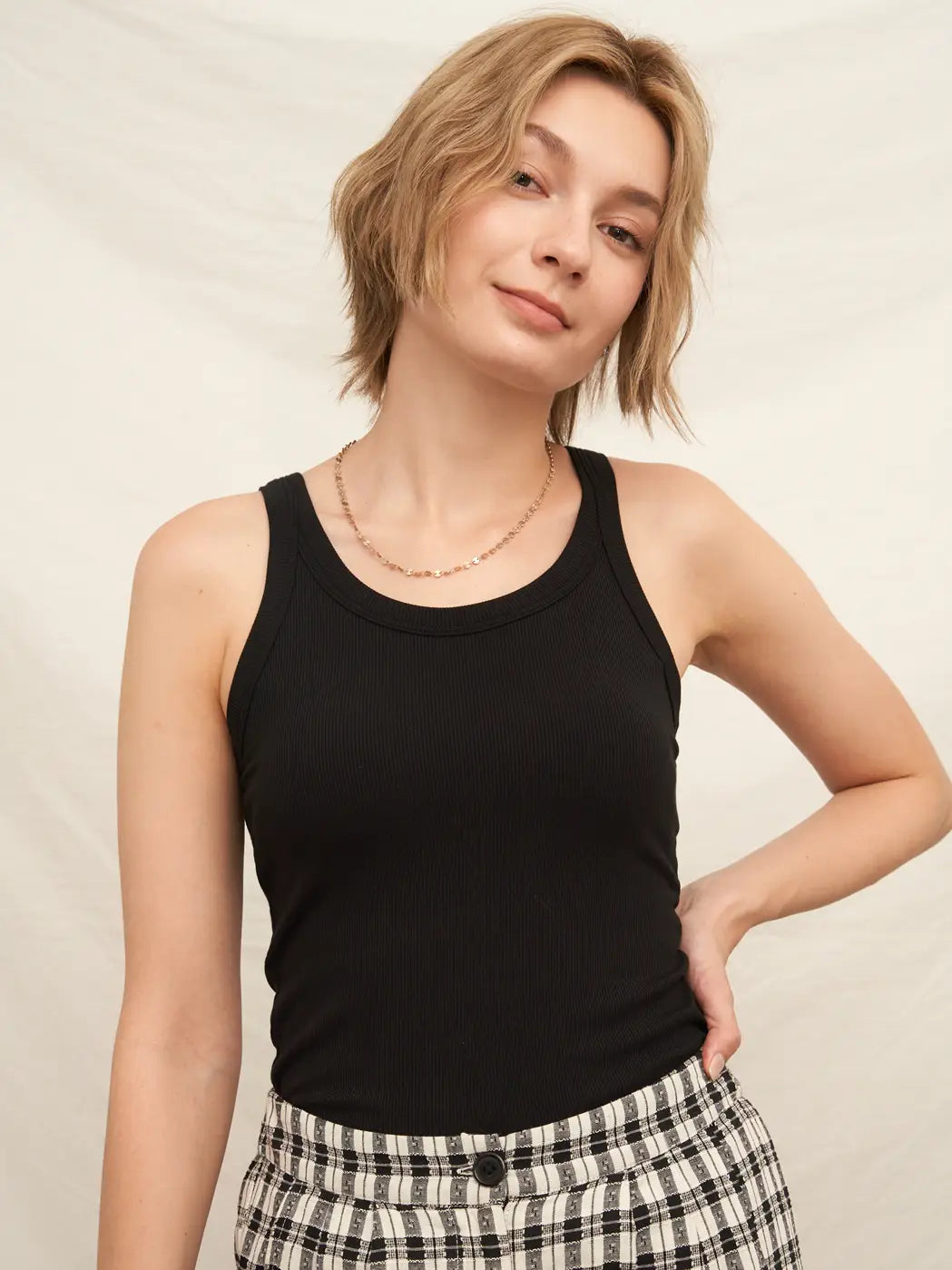 Black Scoop Neck Tank with Built in Bra