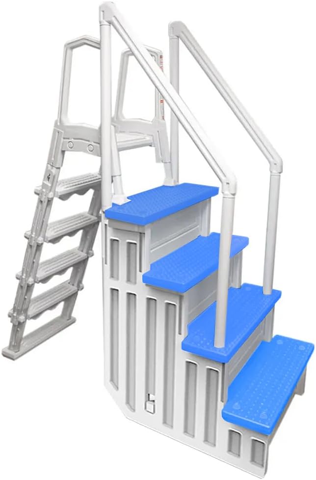 Escalones antideslizantes Aqua Select para piscinas elevadas | Azul | Para piscinas sobre tierra | Se pueden montar en terrazas de 48