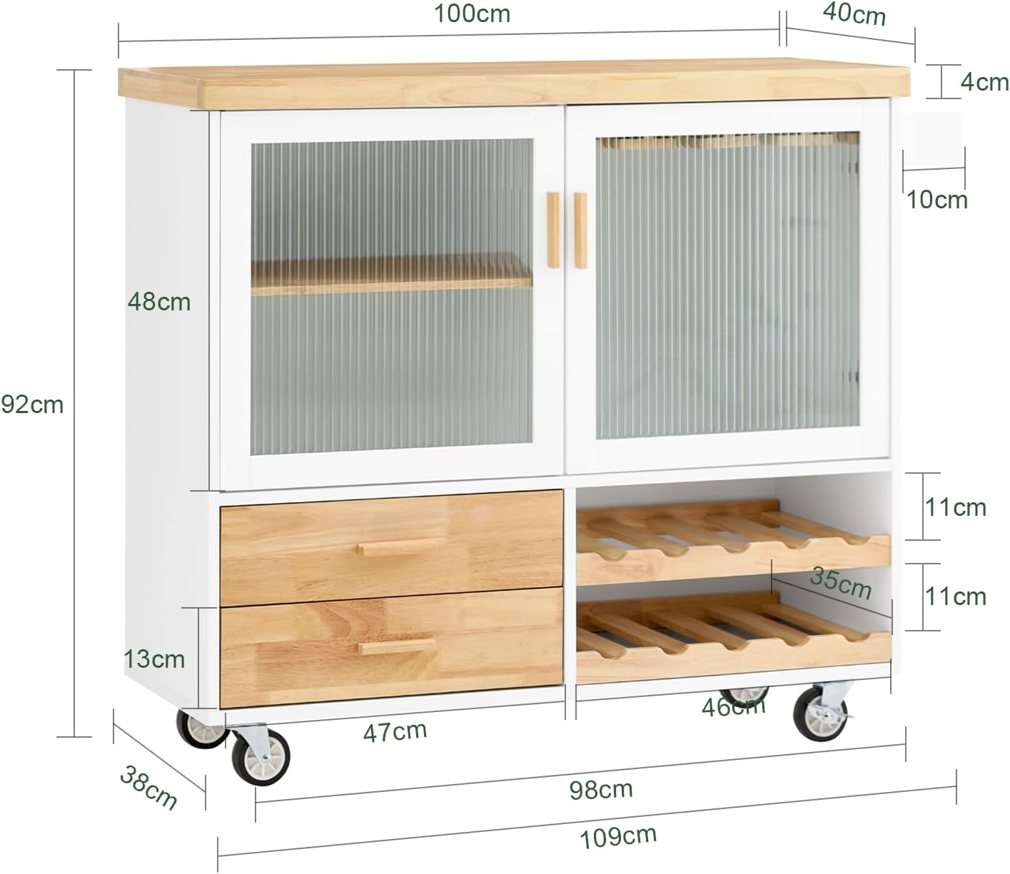 SoBuy FSB81-GR Kitchen Sideboard for Microwave Buffet for Dining Room Entrance Living Room with 2 Doors 2 Drawers and 1 Open Compartment Green 120 x 40 x 90 cm ES