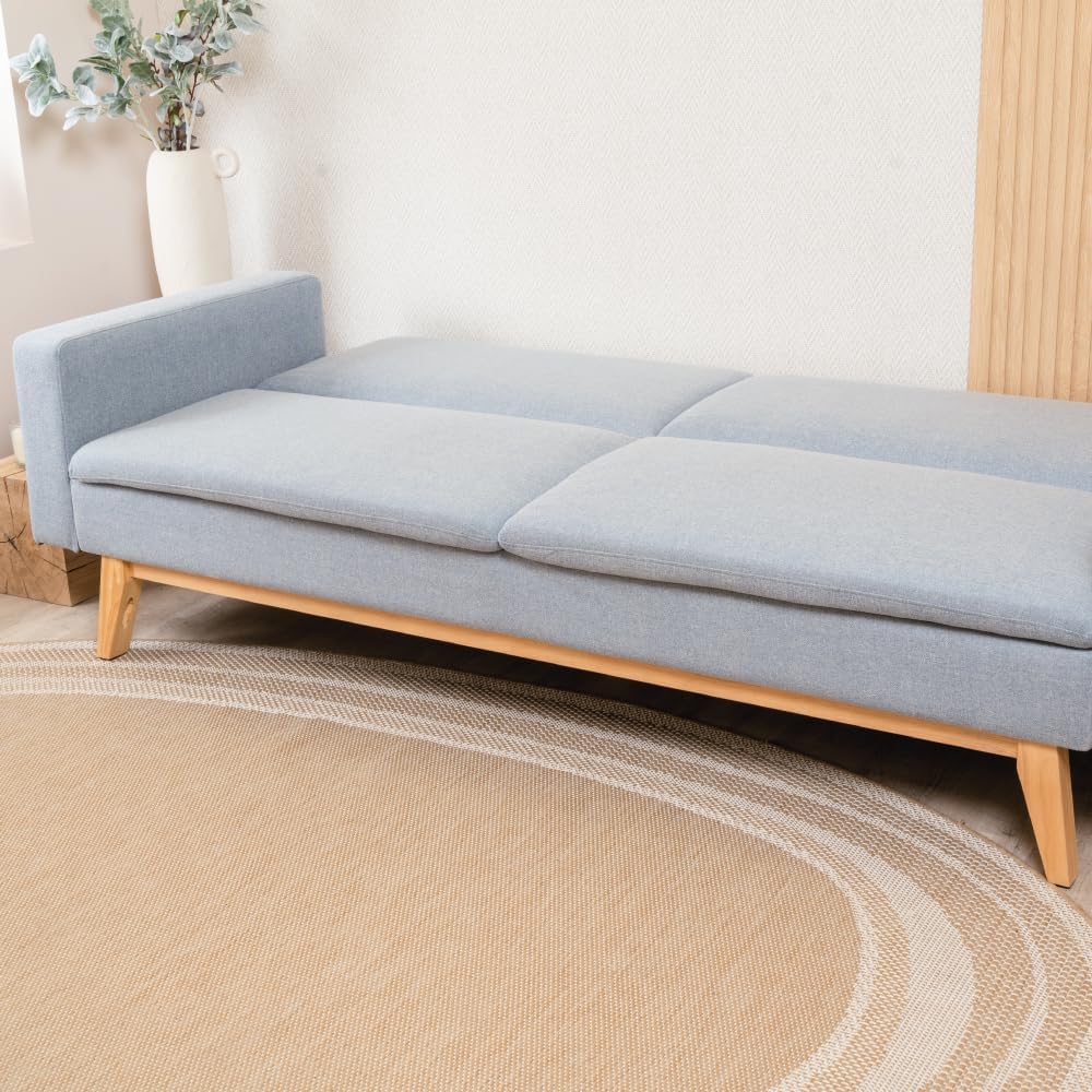 Don Descanso, Sofá Cama 3 plazas Reine, Tapizado en Tela, Sistema Apertura de Libro o Clic-clac, Medida sofá: 201x73x79 cm, Medida Cama: 201x99x42 cm, Incluye 2 Cojines, Gris Claro