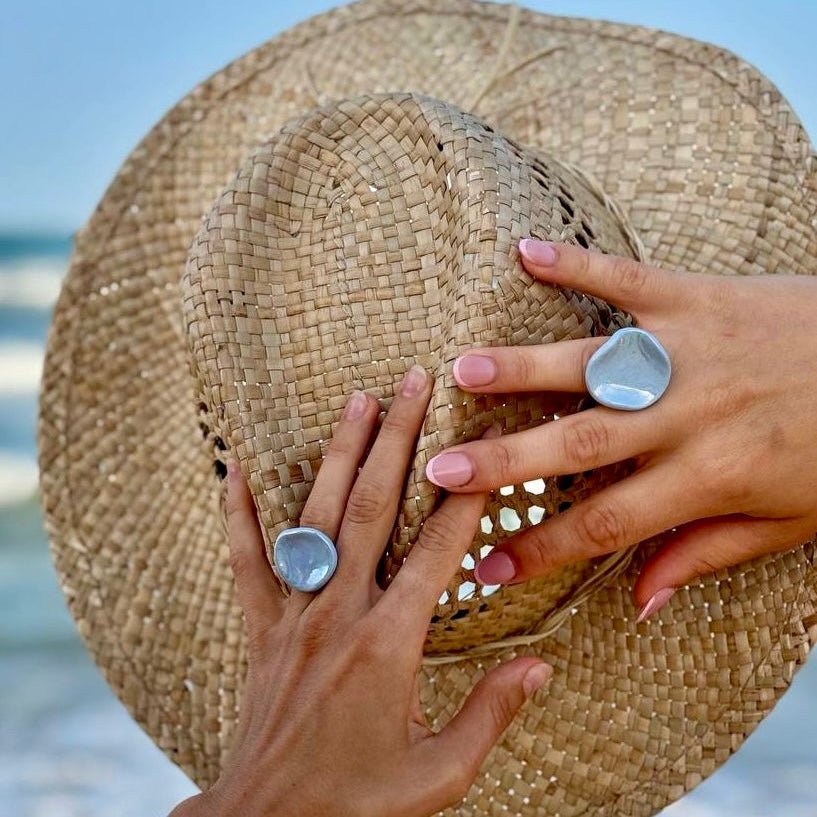 Perla | Handcrafted pearl light blue ceramic ring