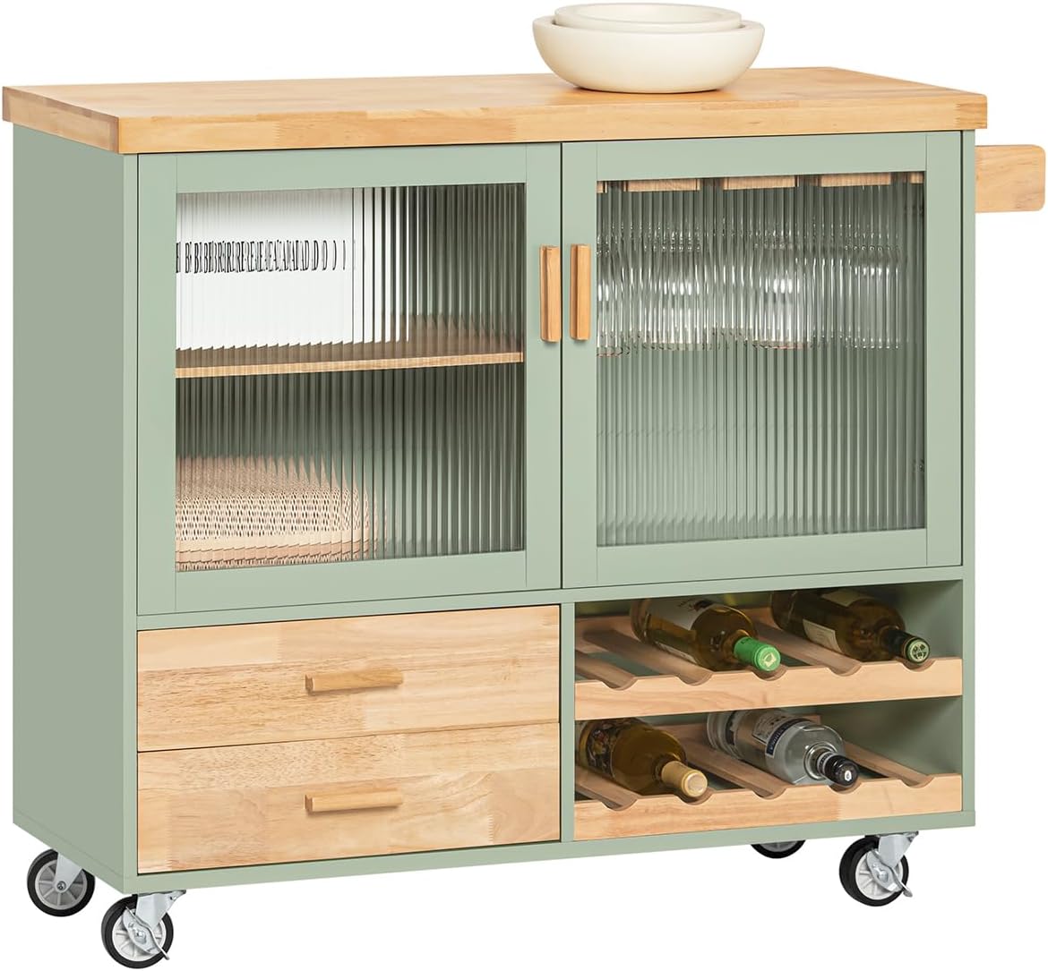 SoBuy FSB81-GR Kitchen Sideboard for Microwave Buffet for Dining Room Entrance Living Room with 2 Doors 2 Drawers and 1 Open Compartment Green 120 x 40 x 90 cm ES