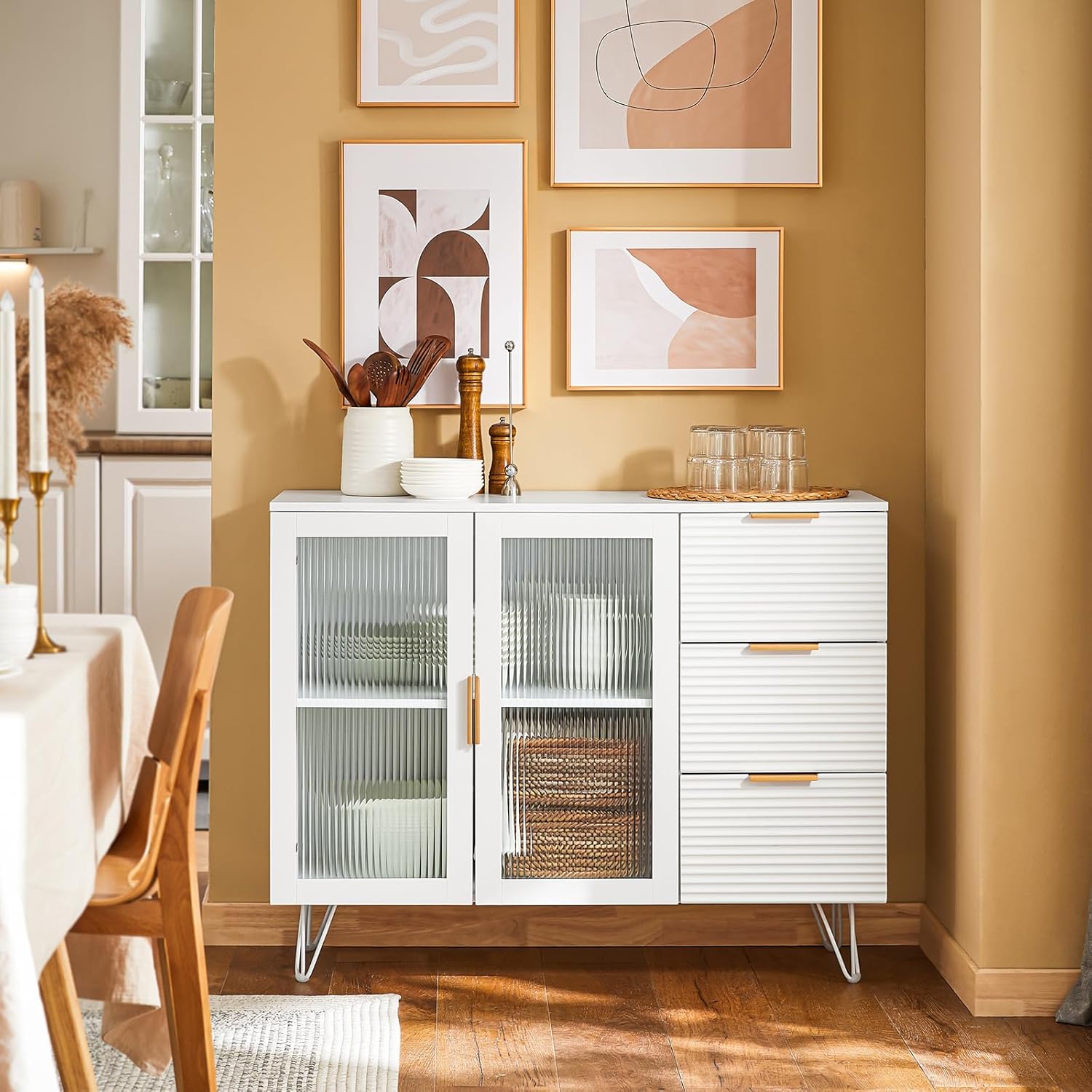 SoBuy FSB81-GR Kitchen Sideboard for Microwave Buffet for Dining Room Entrance Living Room with 2 Doors 2 Drawers and 1 Open Compartment Green 120 x 40 x 90 cm ES