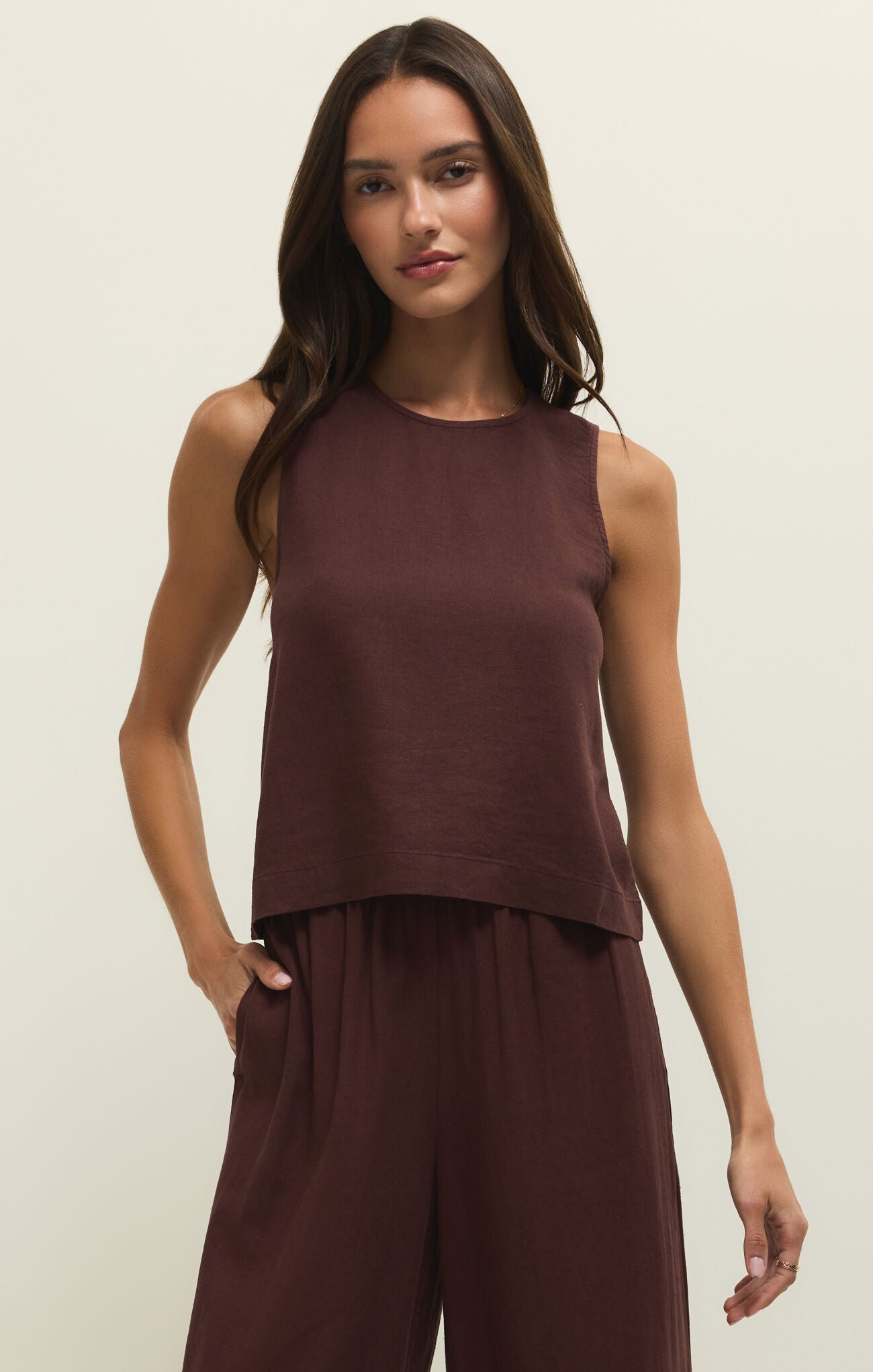 Sloane Linen Top- Chocolate Cherry