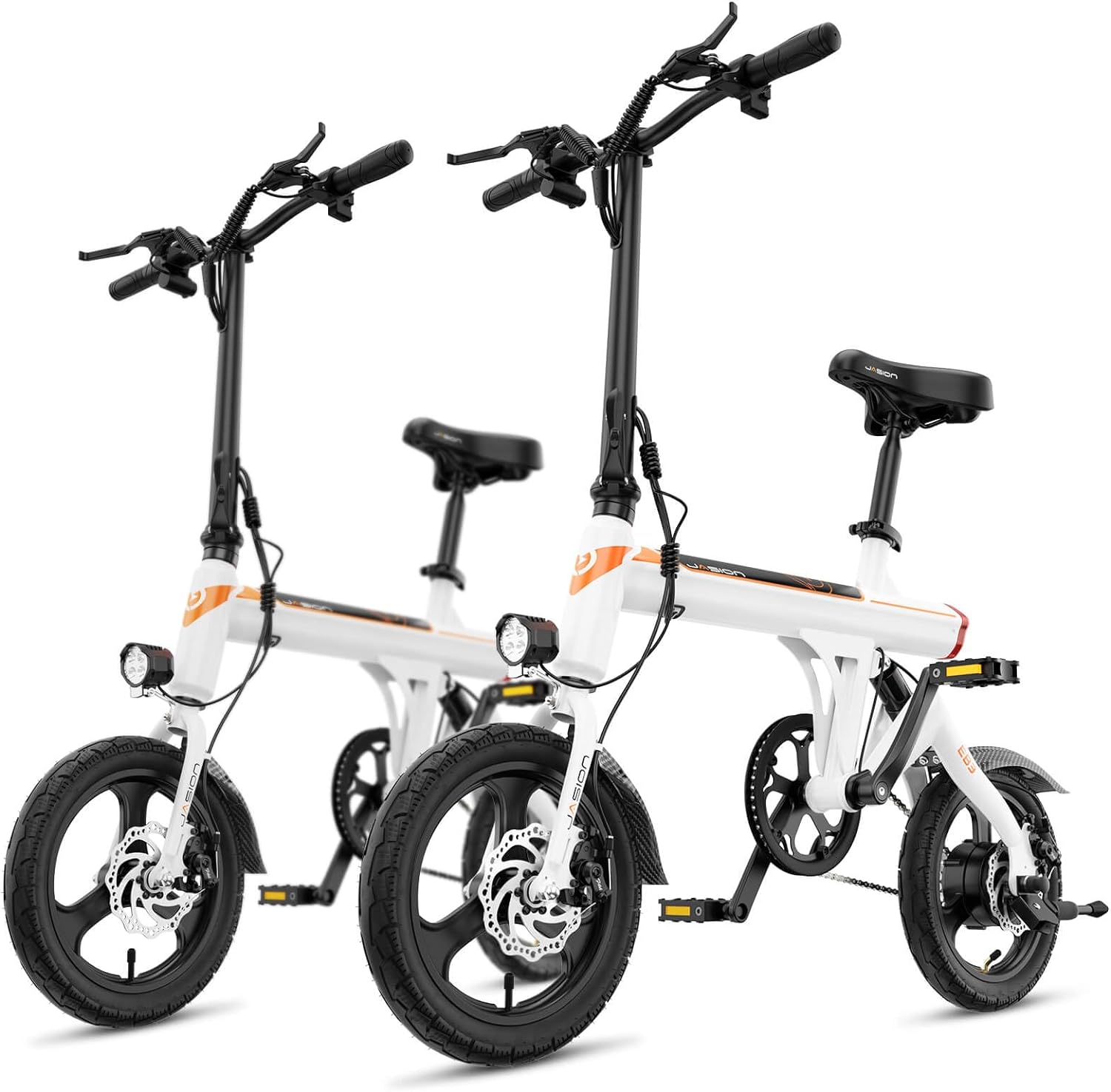 Jasion EB3 Bicicleta Eléctrica para Adultos – 21 mph, Motor Pico de 500W, Batería de 270Wh, Suspensión Trasera, 3 Niveles de Asistencia, Ebike Plegable de 14″ para Adultos y Adolescentes – Cumple con UL2849