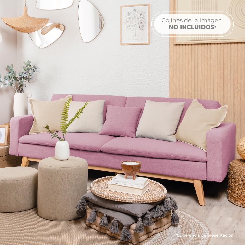 Don Descanso, Sofá Cama 3 plazas Reine, Tapizado en Tela, Sistema Apertura de Libro o Clic-clac, Medida sofá: 201x73x79 cm, Medida Cama: 201x99x42 cm, Incluye 2 Cojines, Gris Claro