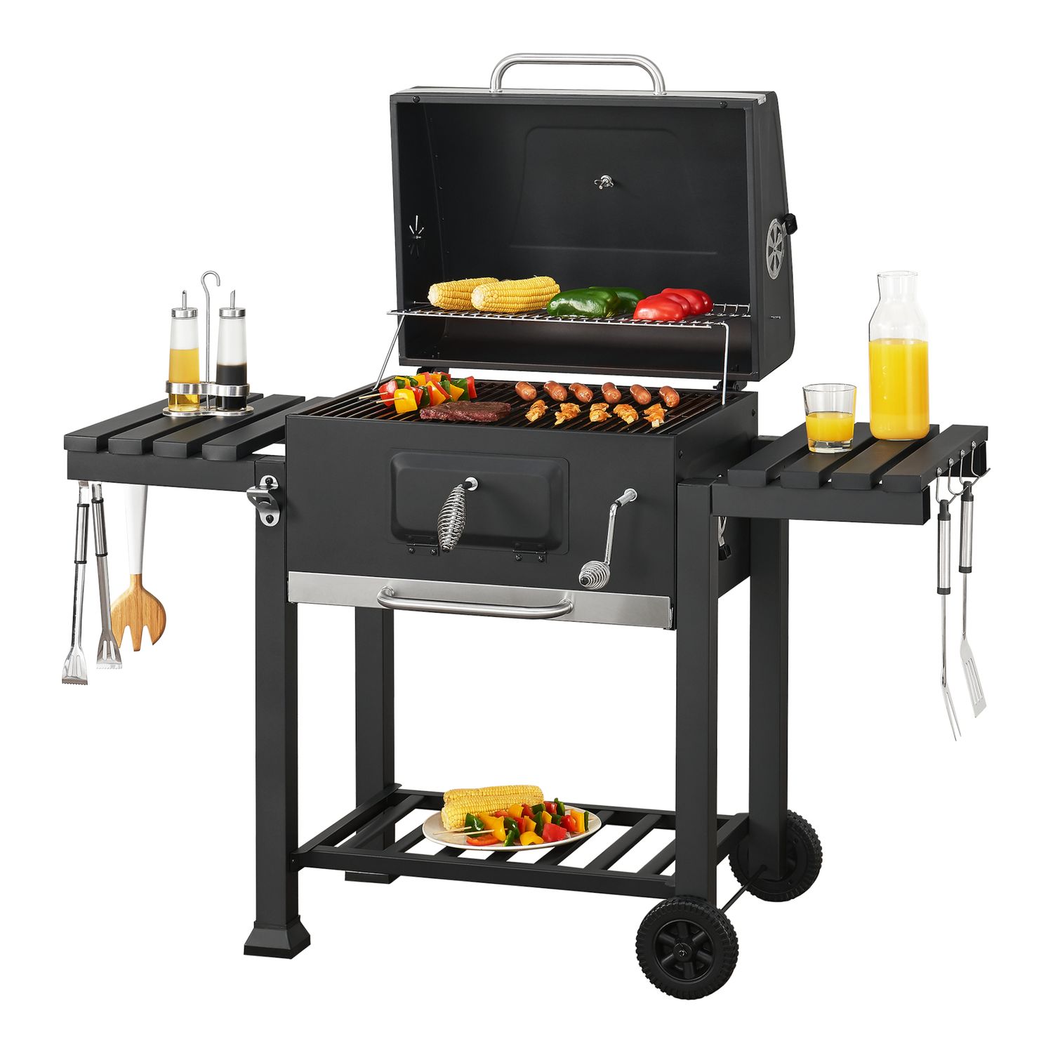 Barbacoa De Carbón Arnad Con 2 Estantes Acero 105x135x48cm - Negro [casa.pro]