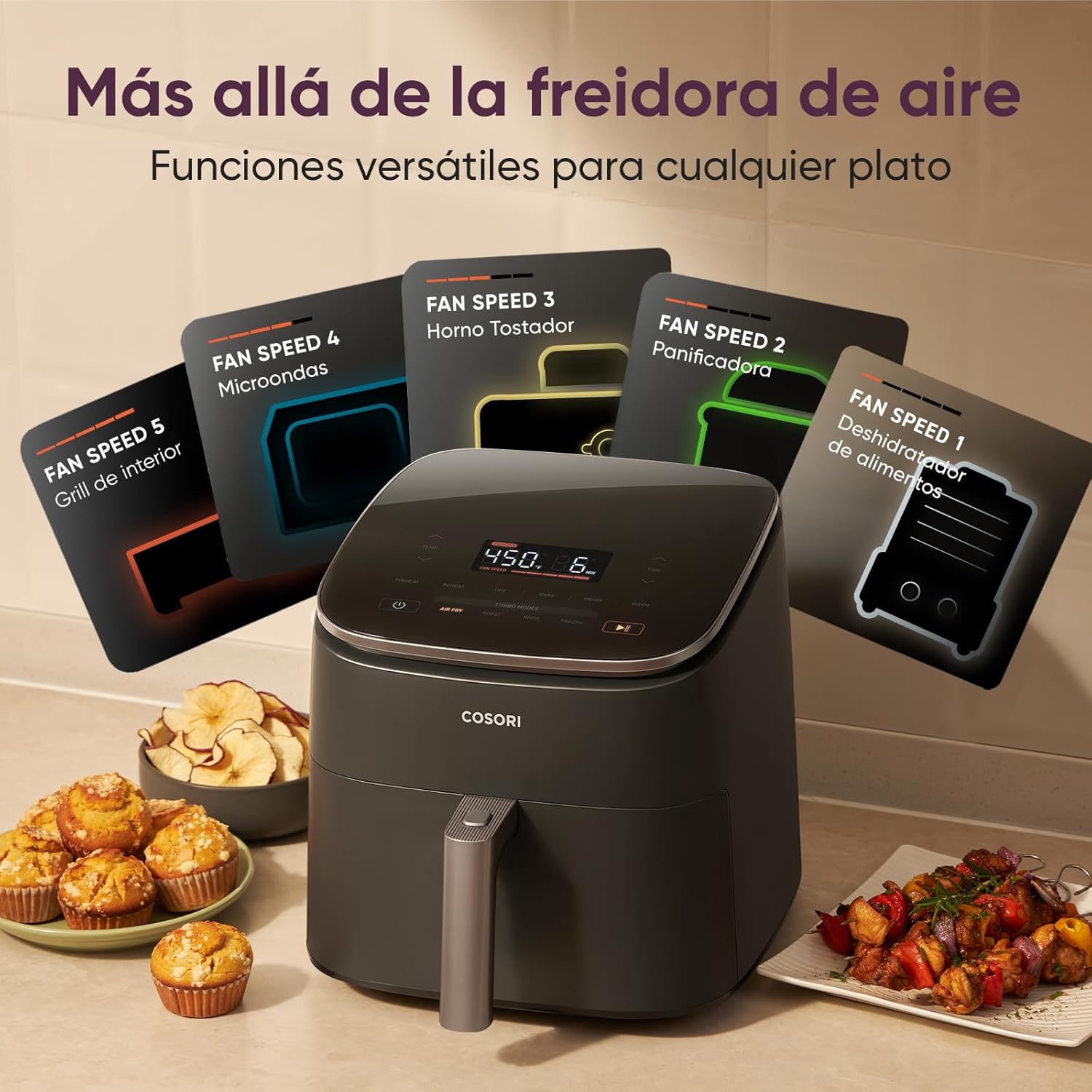 Cosori Turbo Blaze Freidora de Aire 6L, Interior Metálico Real, Motor DC Exclusivo, 46% Más Rápida, Temperatura 30°C a 230°C, Ideal para Asar Carnes, Programas Completo de Cocina, Silenciosa 27dB