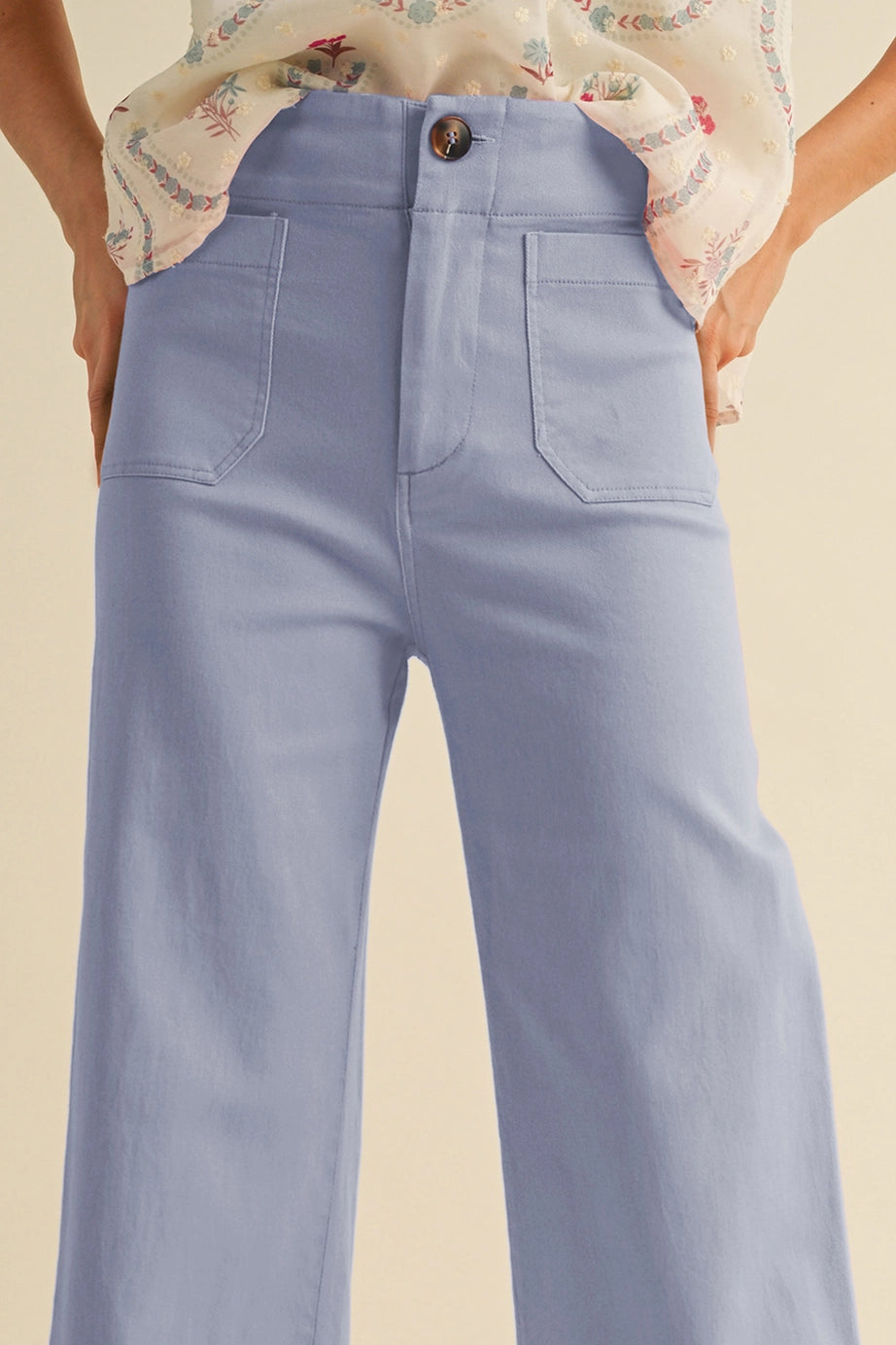 High Waist Cropped Wide Leg Pants - Coneflower Blue