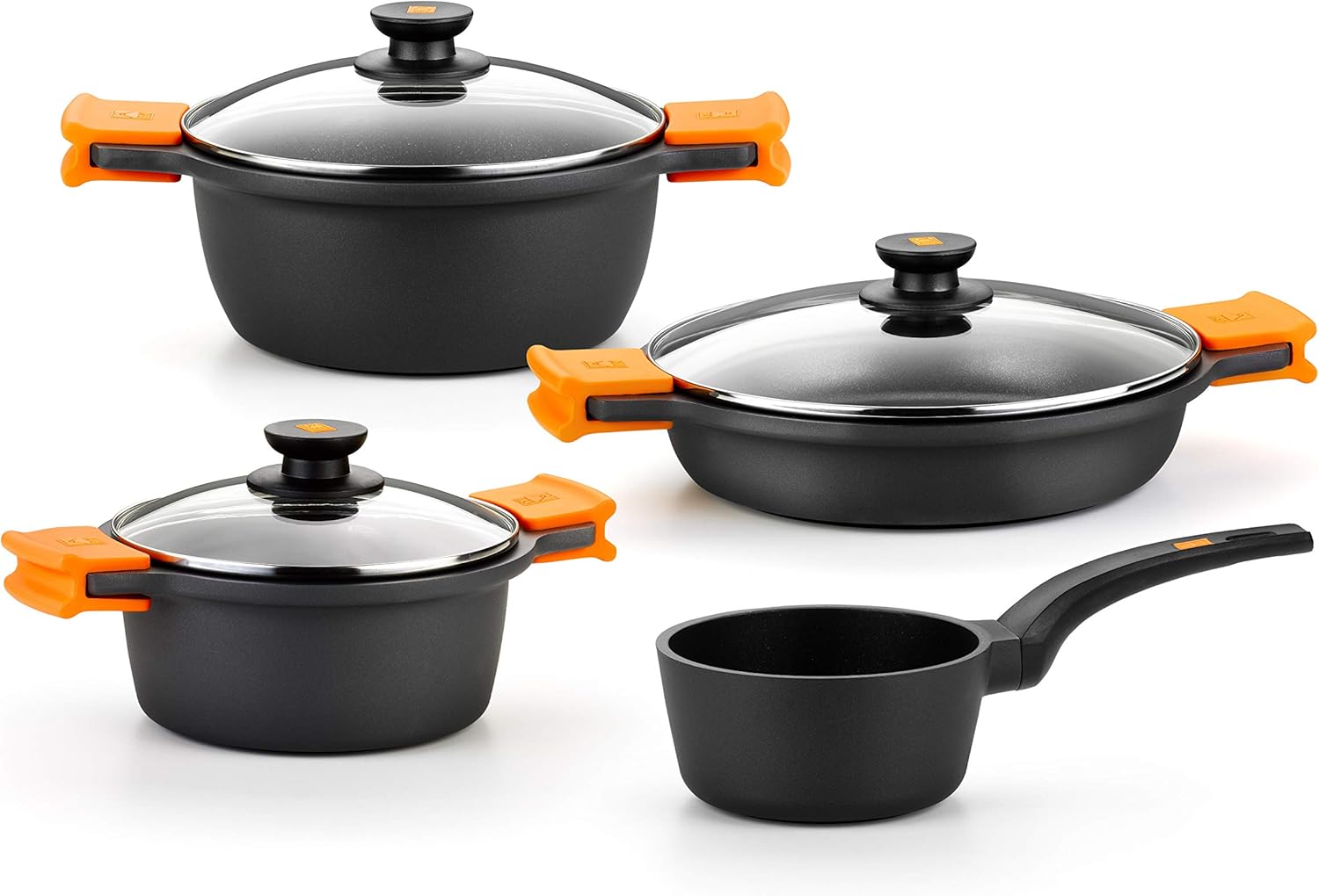 BRA Efficient 9-Piece Non-Stick Cast Aluminium Battery, Suitable for All Types of Cookers and Induction (Contains 4 Saucepans and 1 Saucepan + 4 Lids)
