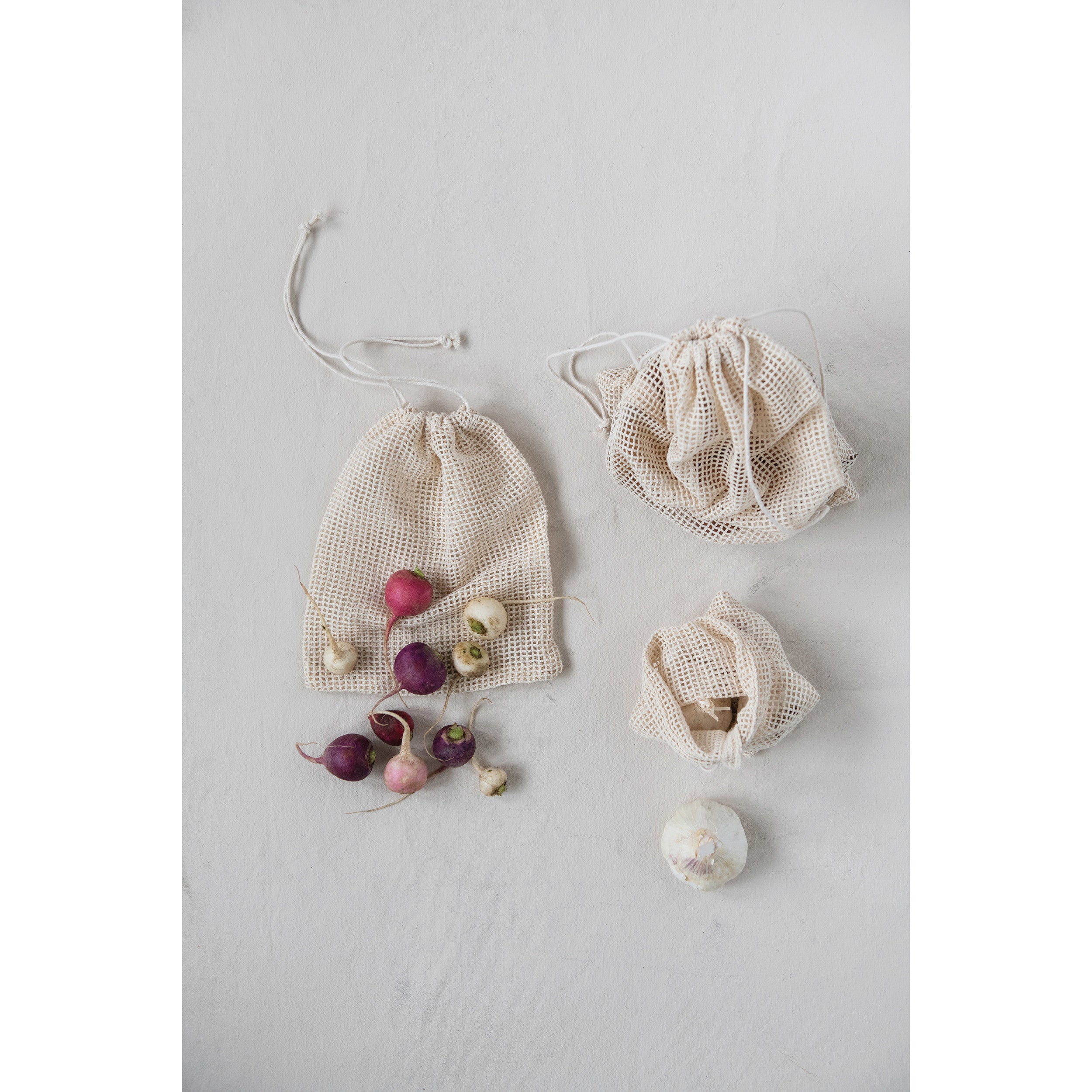 Cotton Mesh Drawstring Produce Bags - Set of 3