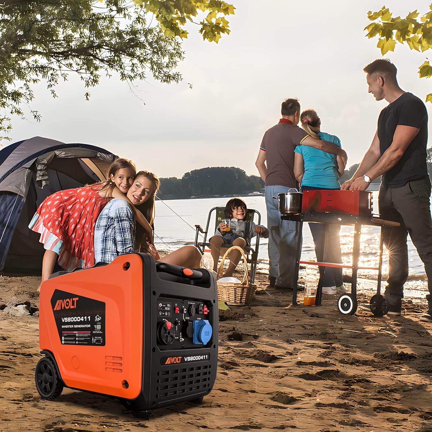 AIVOLT Silent Gasoline Inverter Generator 1400W with Outputs AC 230V/DC 12V/USB Type-A and Tank 2.5L - Portable for Outdoor Camping