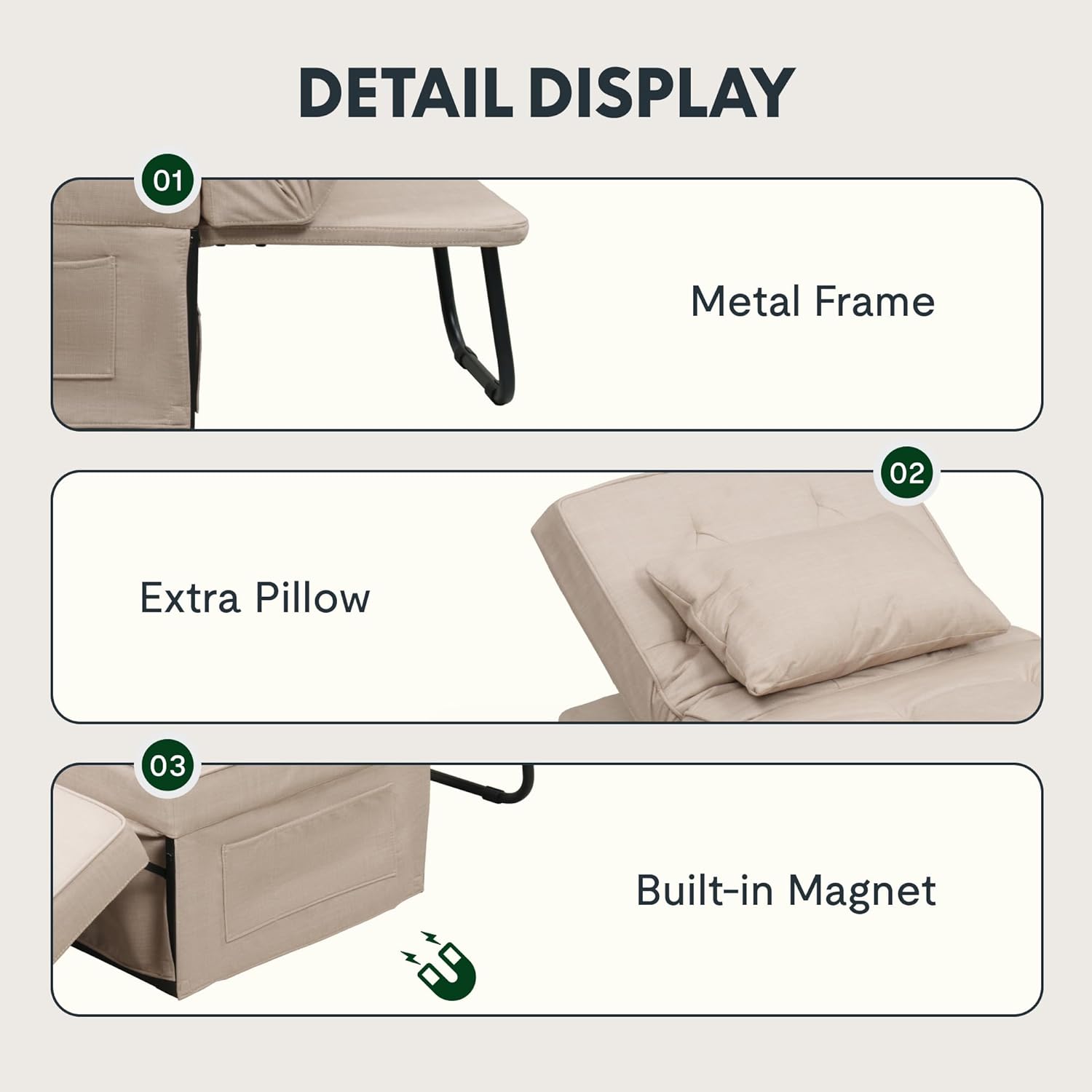 FLEXISPOT Sofa Bed Extendable Folding Sleeping Chair with Bed Function, Chair Beds with Function, Convertible Bed Chair, Load Capacity 300 kg, Grey