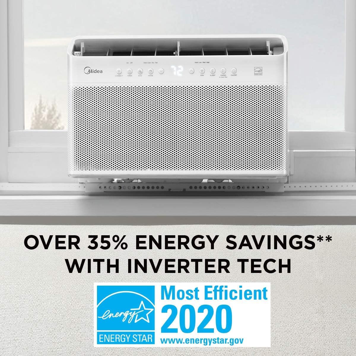 Aire Acondicionado de Ventana con Inversor en Forma de U Midea, 12,000 BTU, con Flexibilidad de Ventana Abierta, Instalación Robusta, Extremadamente Silencioso, Ahorro de Energía del 35%, Control Inteligente, Compatible con Alexa, Control Remoto, Sop