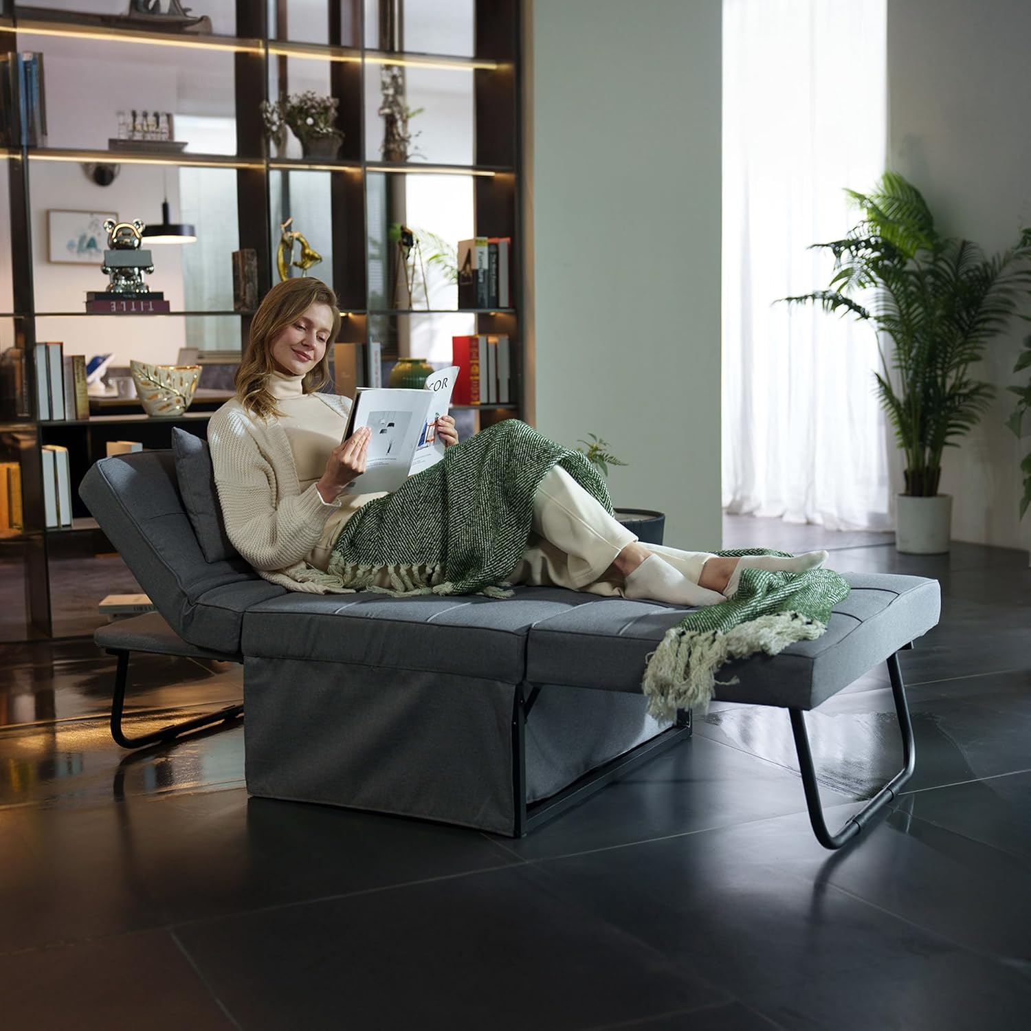 FLEXISPOT Sofa Bed Extendable Folding Sleeping Chair with Bed Function, Chair Beds with Function, Convertible Bed Chair, Load Capacity 300 kg, Grey