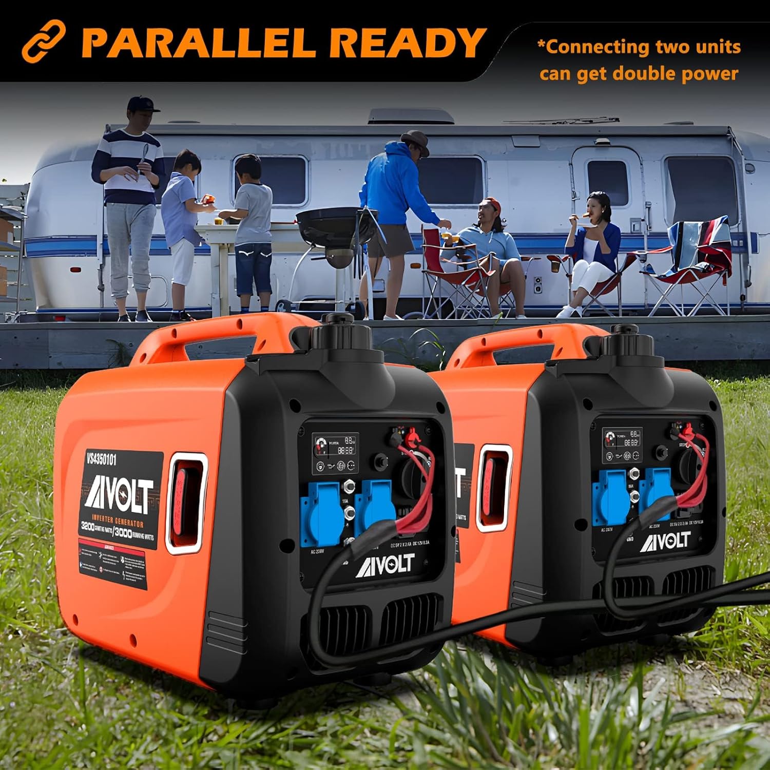 AIVOLT Silent Gasoline Inverter Generator 1400W with Outputs AC 230V/DC 12V/USB Type-A and Tank 2.5L - Portable for Outdoor Camping
