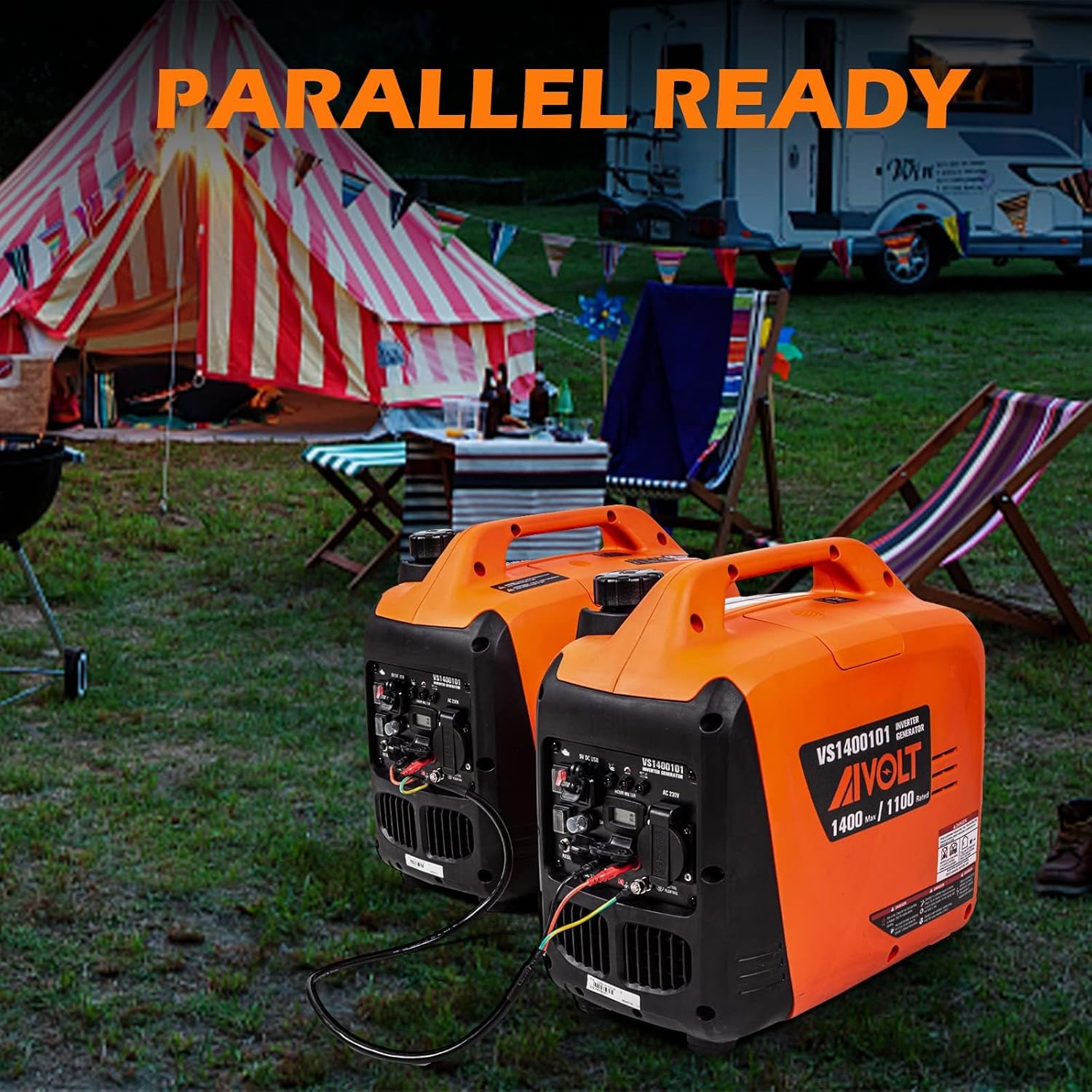 AIVOLT Silent Gasoline Inverter Generator 1400W with Outputs AC 230V/DC 12V/USB Type-A and Tank 2.5L - Portable for Outdoor Camping