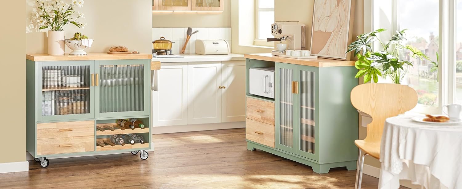 SoBuy FSB81-GR Kitchen Sideboard for Microwave Buffet for Dining Room Entrance Living Room with 2 Doors 2 Drawers and 1 Open Compartment Green 120 x 40 x 90 cm ES