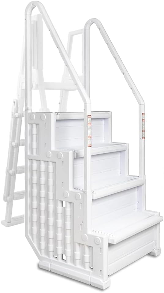 Escalones antideslizantes Aqua Select para piscinas elevadas | Azul | Para piscinas sobre tierra | Se pueden montar en terrazas de 48