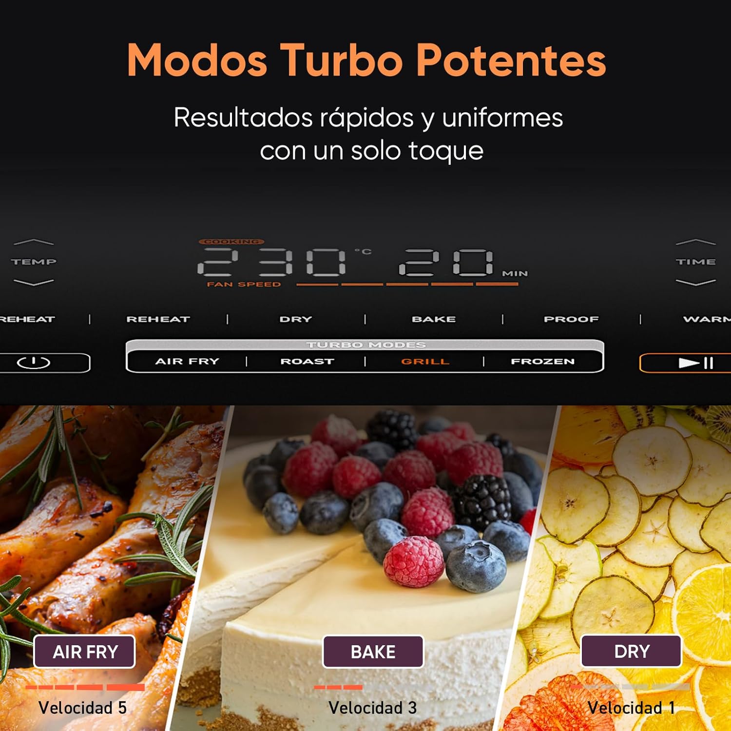 Cosori Turbo Blaze Freidora de Aire 6L, Interior Metálico Real, Motor DC Exclusivo, 46% Más Rápida, Temperatura 30°C a 230°C, Ideal para Asar Carnes, Programas Completo de Cocina, Silenciosa 27dB