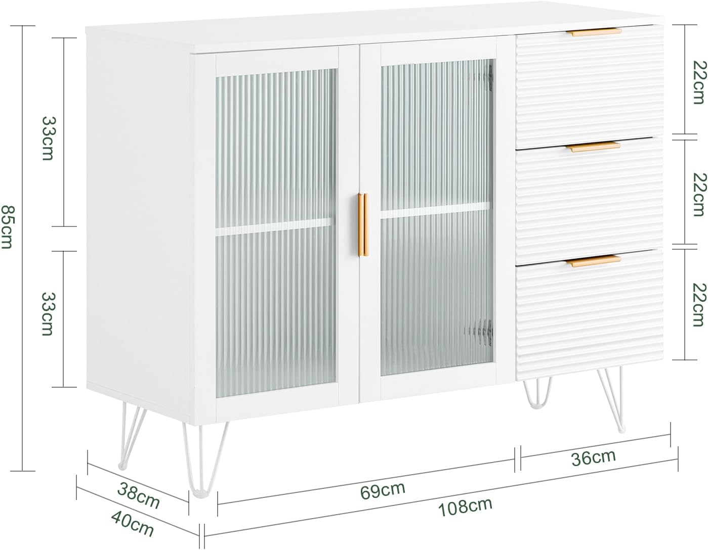 SoBuy FSB81-GR Kitchen Sideboard for Microwave Buffet for Dining Room Entrance Living Room with 2 Doors 2 Drawers and 1 Open Compartment Green 120 x 40 x 90 cm ES